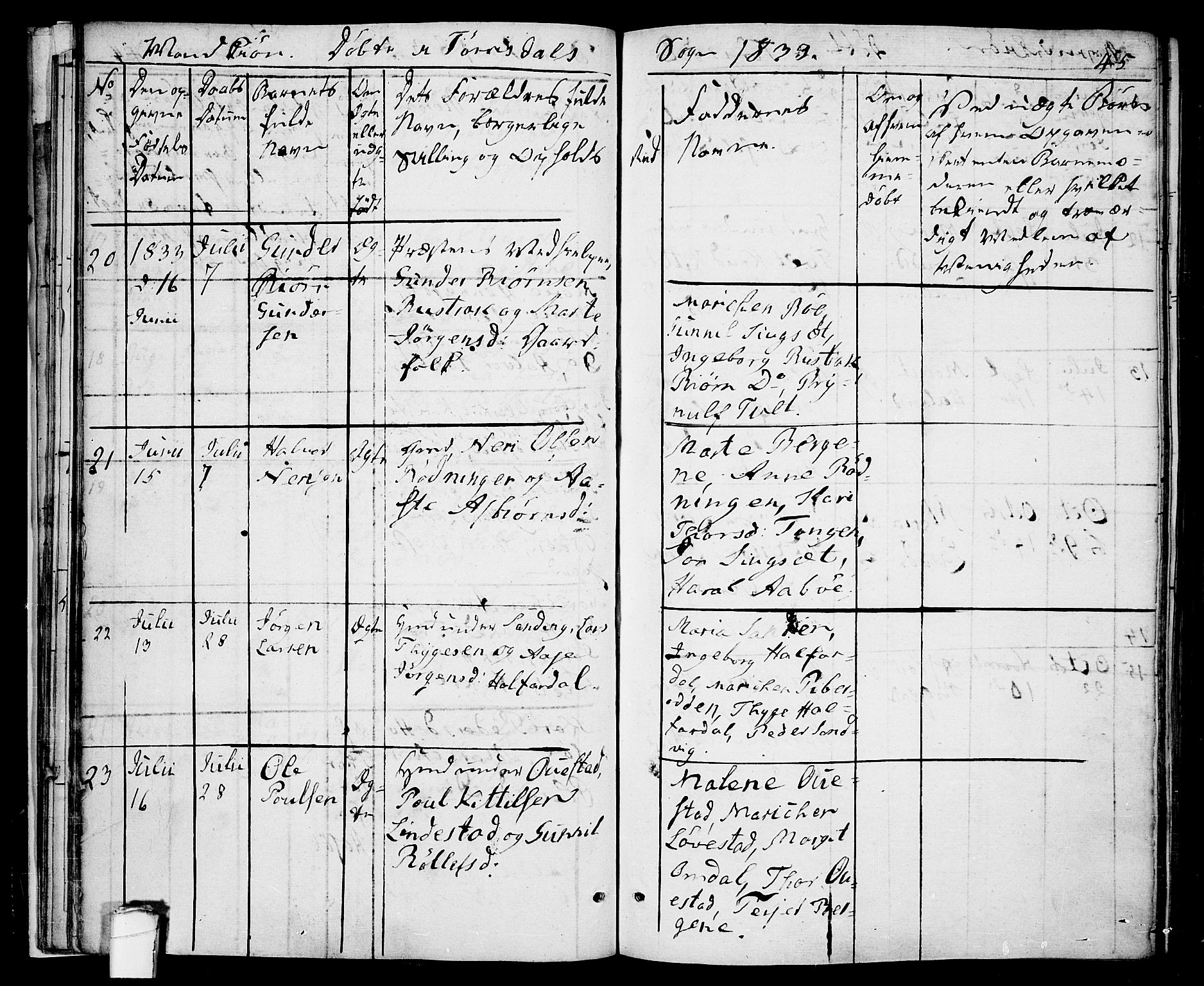 Drangedal kirkebøker, AV/SAKO-A-258/F/Fa/L0006: Parish register (official) no. 6, 1831-1837, p. 45