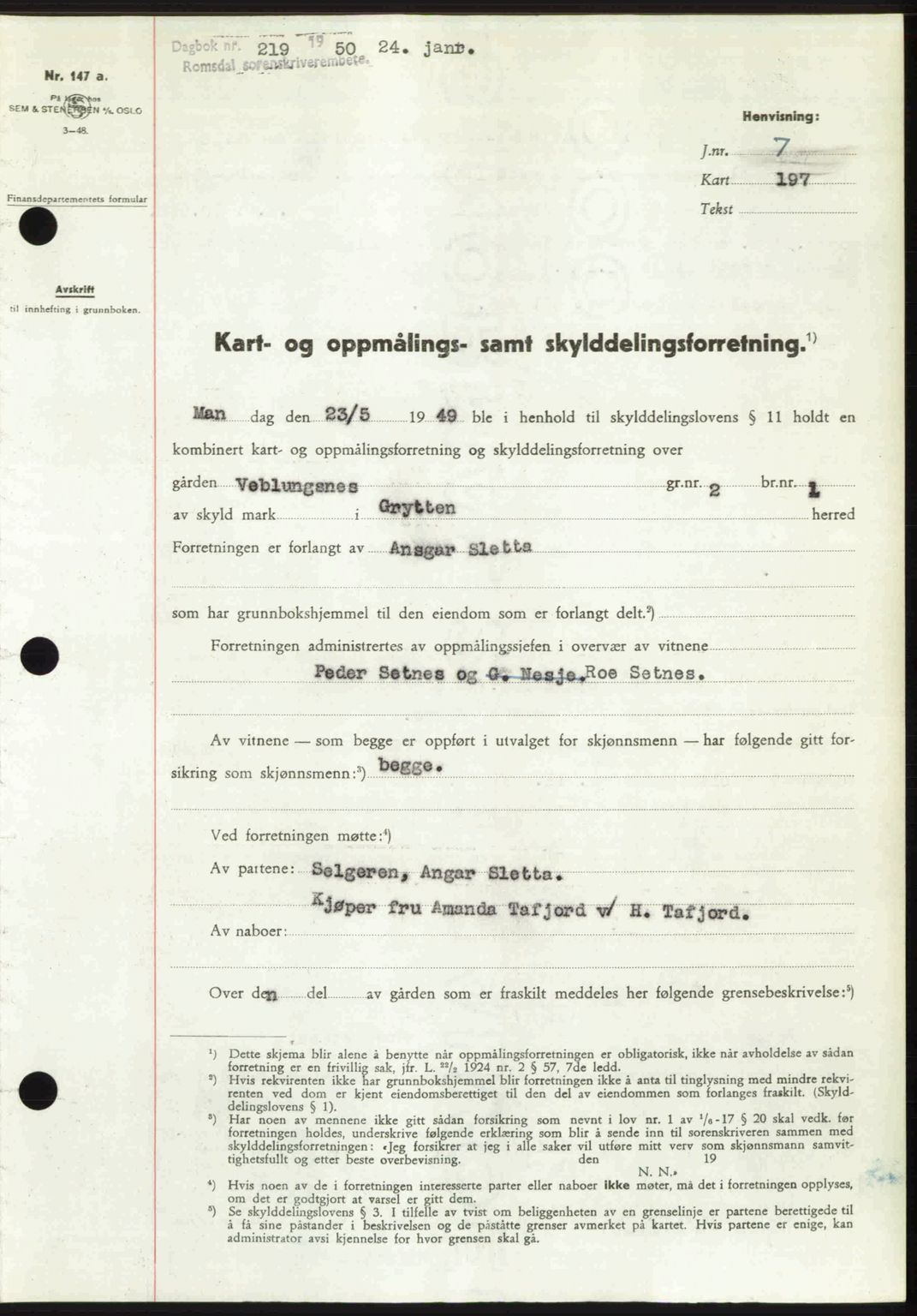 Romsdal sorenskriveri, AV/SAT-A-4149/1/2/2C: Mortgage book no. A32, 1950-1950, Diary no: : 219/1950