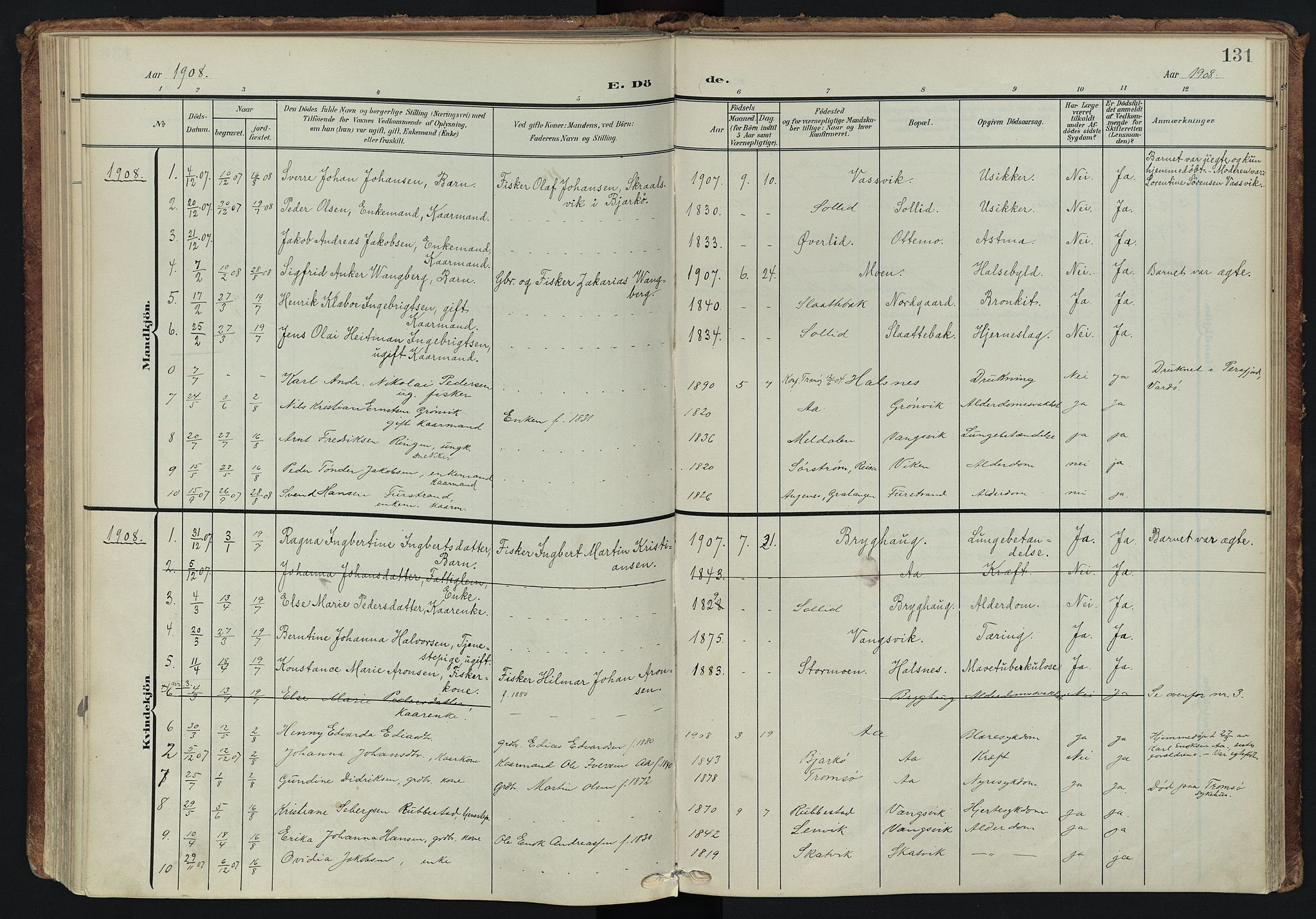 Tranøy sokneprestkontor, AV/SATØ-S-1313/I/Ia/Iaa/L0014kirke: Parish register (official) no. 14, 1905-1919, p. 131