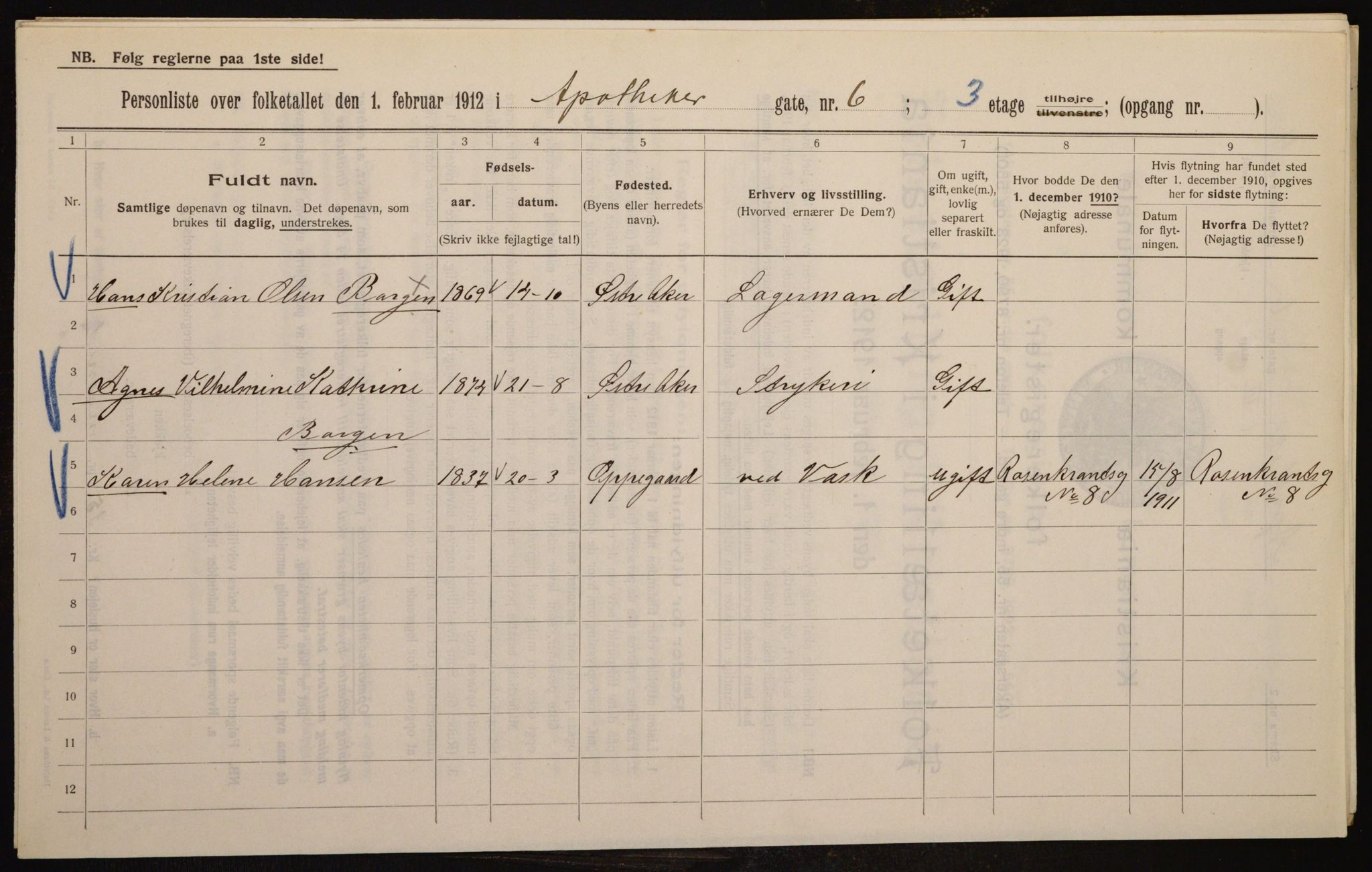 OBA, Municipal Census 1912 for Kristiania, 1912, p. 1336