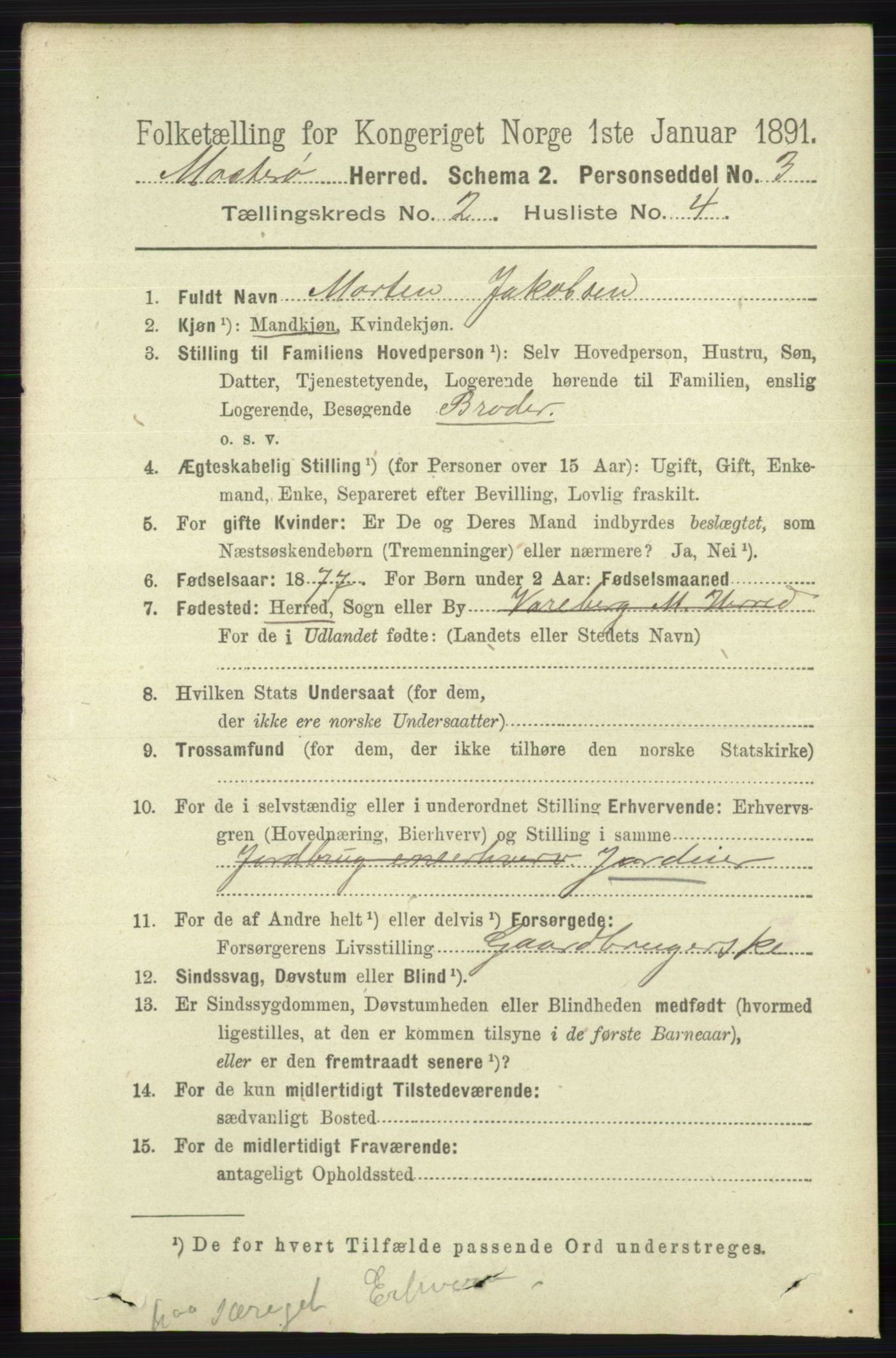 RA, 1891 census for 1143 Mosterøy, 1891, p. 643