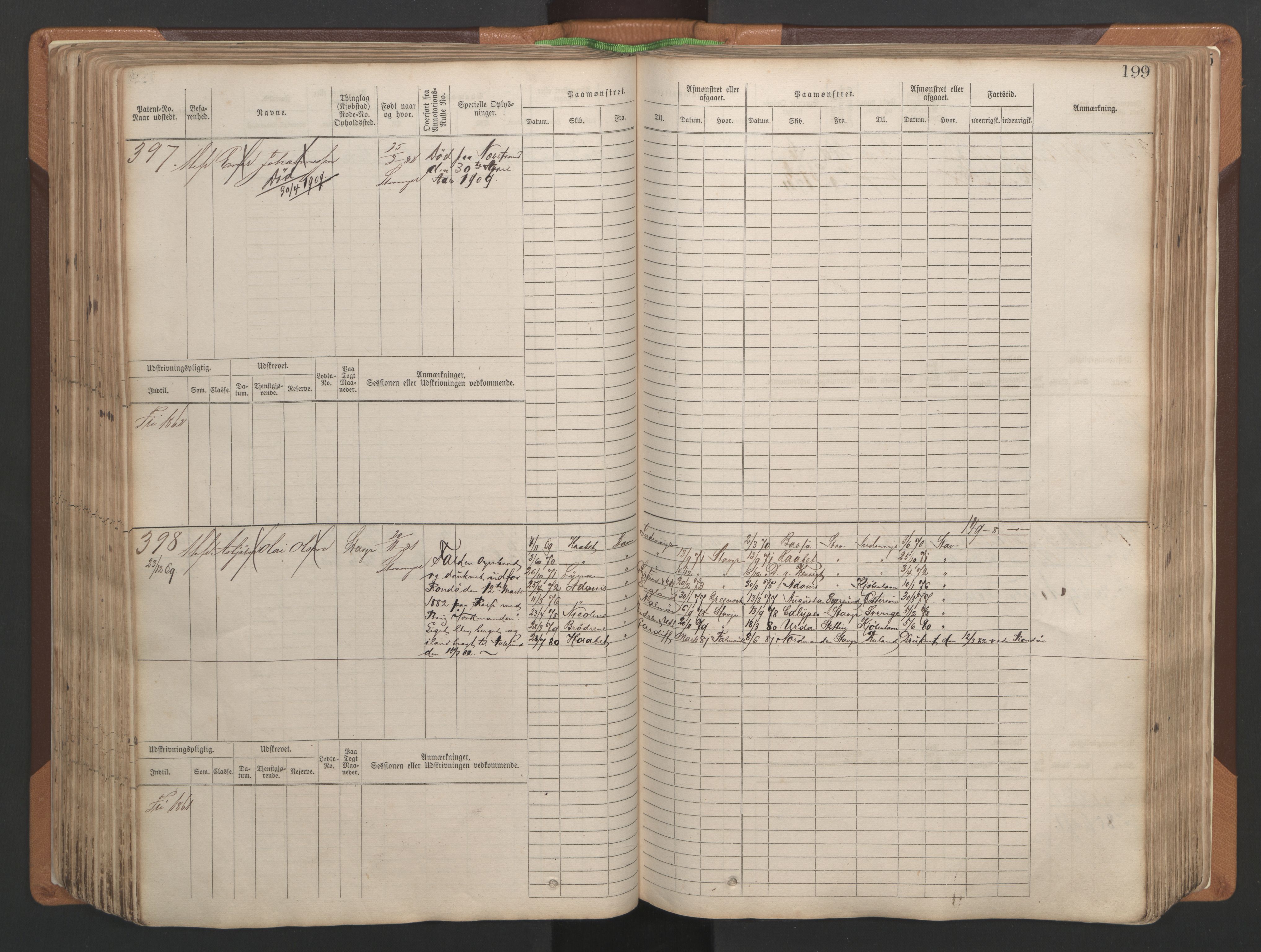 Stavanger sjømannskontor, AV/SAST-A-102006/F/Fb/Fbb/L0004: Sjøfartshovedrulle, patentnr. 1-792 (del 1), 1869-1880, p. 203