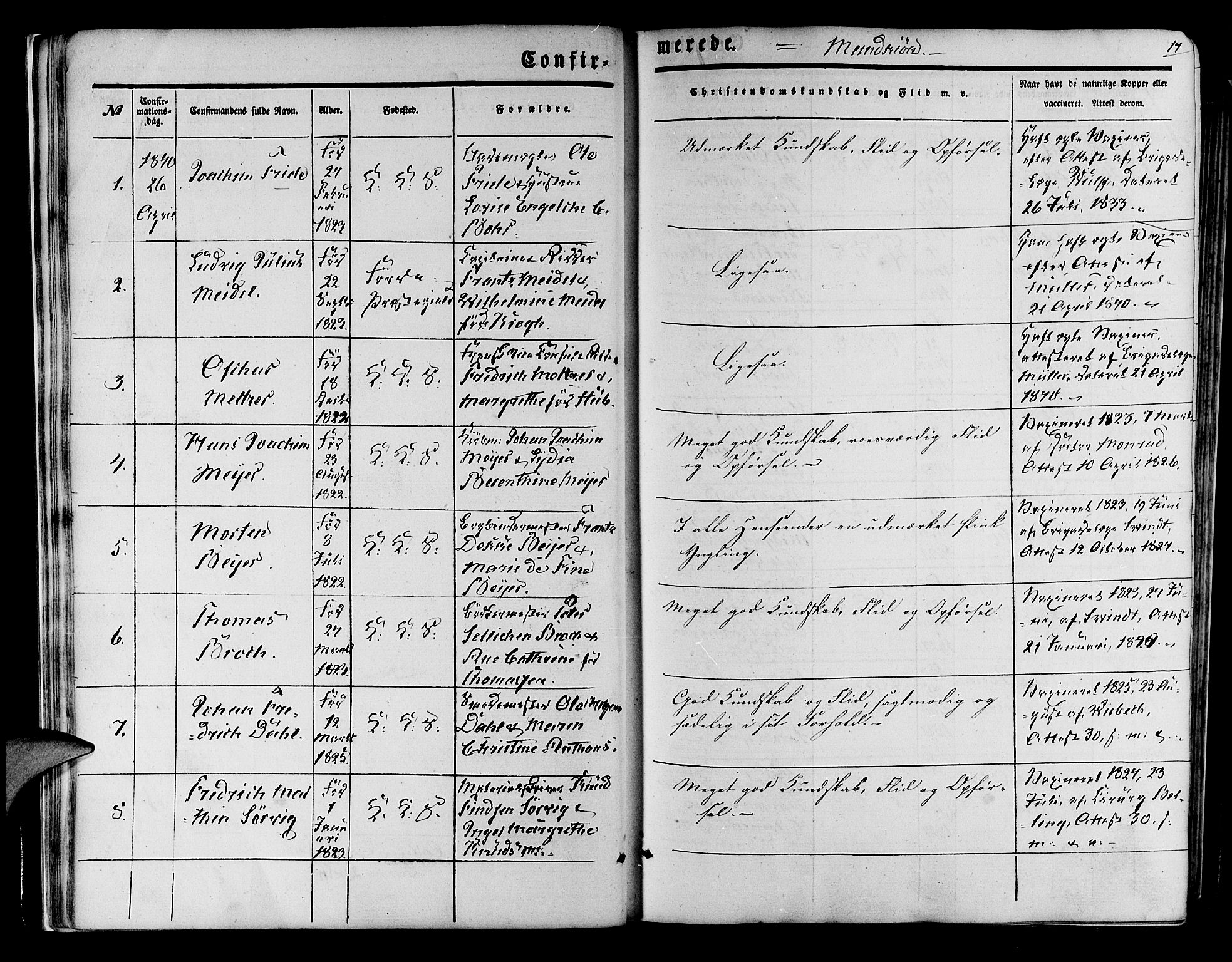 Korskirken sokneprestembete, SAB/A-76101/H/Hab: Parish register (copy) no. C 1, 1839-1868, p. 17