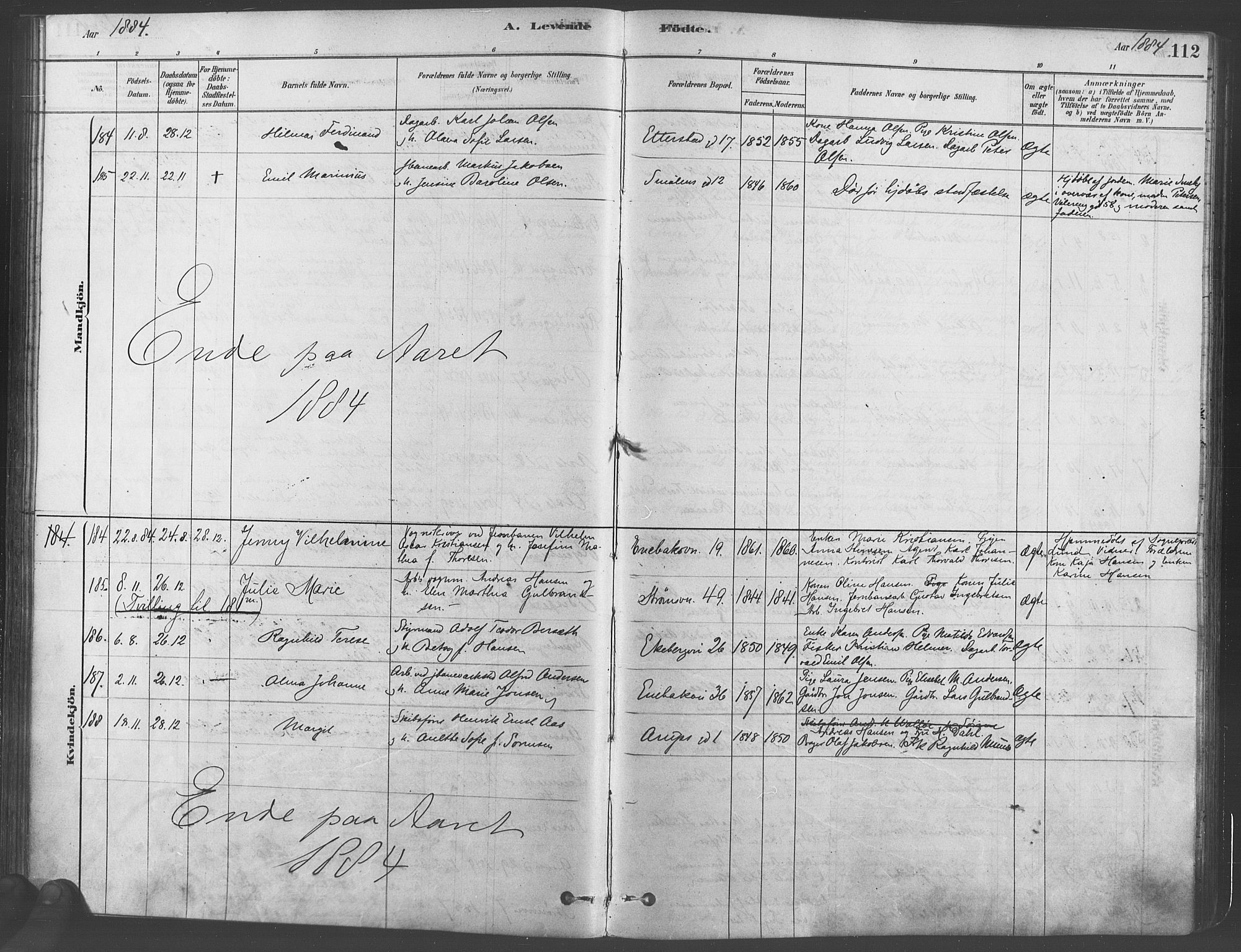 Gamlebyen prestekontor Kirkebøker, AV/SAO-A-10884/F/Fa/L0005: Parish register (official) no. 5, 1878-1889, p. 112