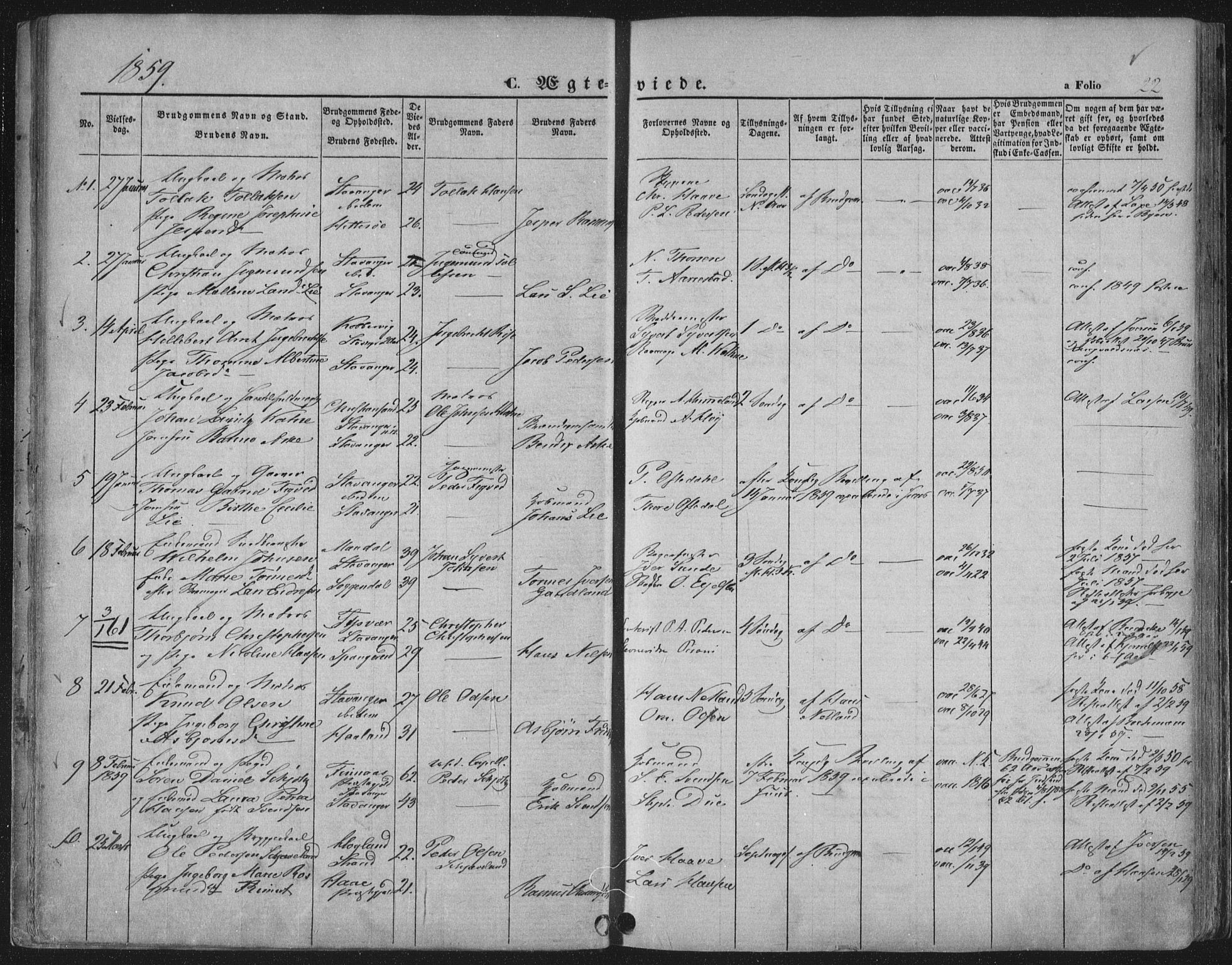 Domkirken sokneprestkontor, SAST/A-101812/001/30/30BA/L0019: Parish register (official) no. A 18, 1857-1877, p. 22