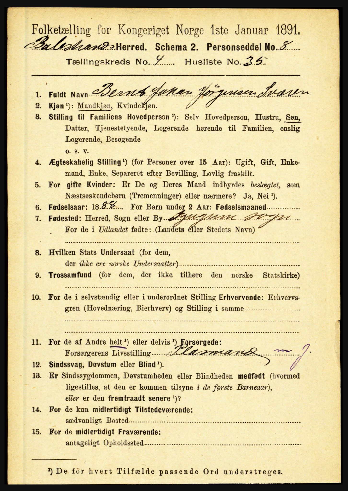 RA, 1891 census for 1418 Balestrand, 1891, p. 1066