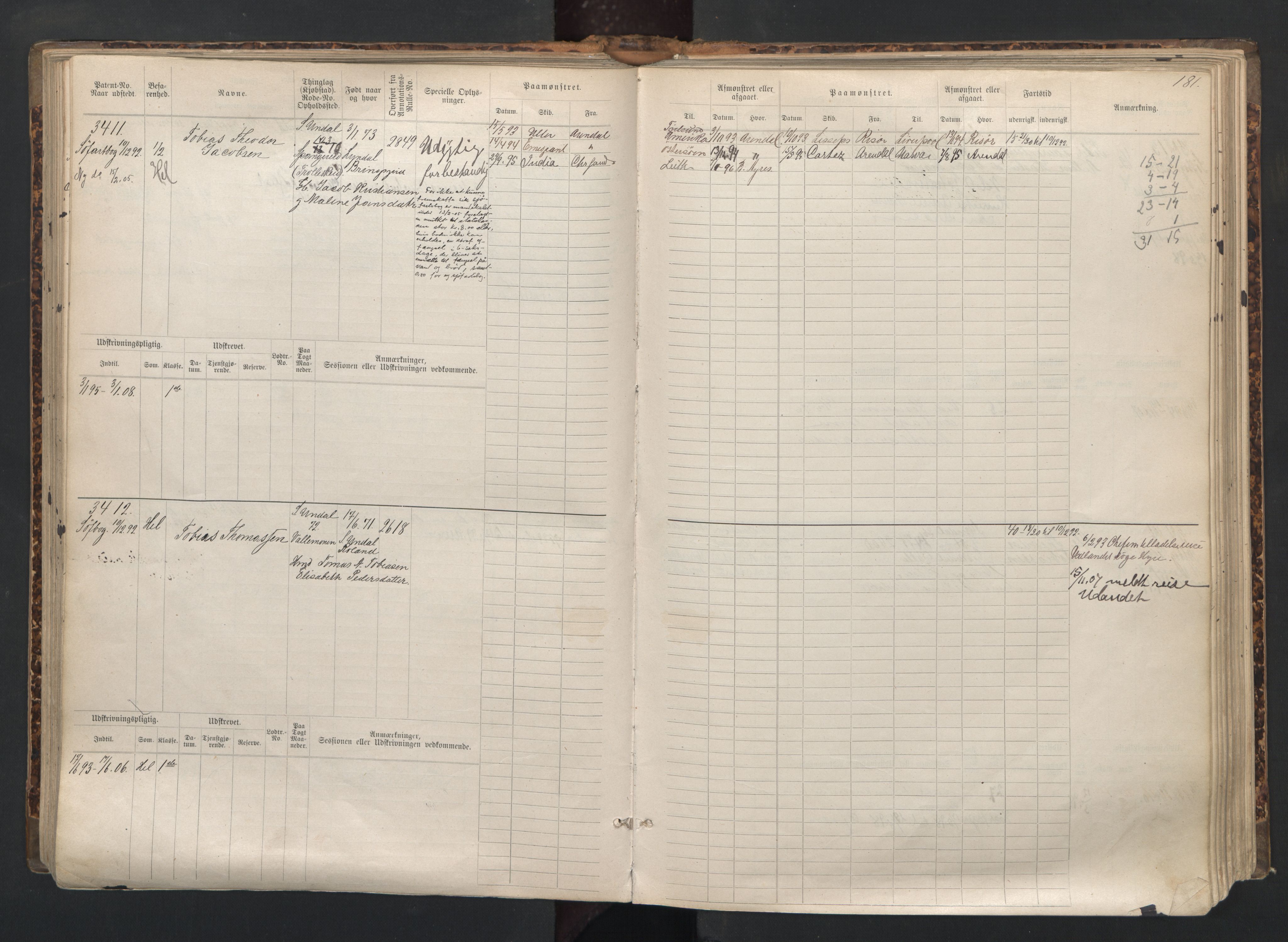 Mandal mønstringskrets, AV/SAK-2031-0016/F/Fb/L0015: Hovedrulle nr 3055-3820, Y-24, 1887-1940, p. 182