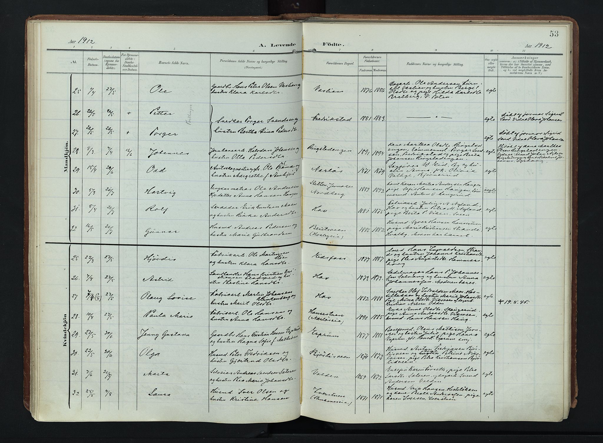 Søndre Land prestekontor, AV/SAH-PREST-122/K/L0007: Parish register (official) no. 7, 1905-1914, p. 53