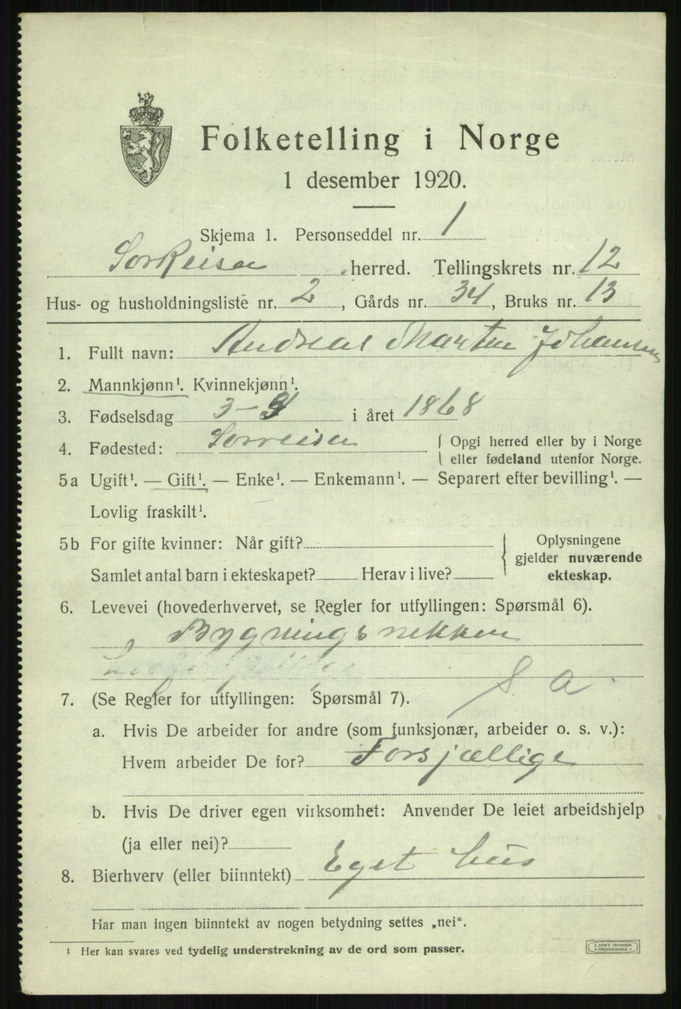 SATØ, 1920 census for Sørreisa, 1920, p. 5090