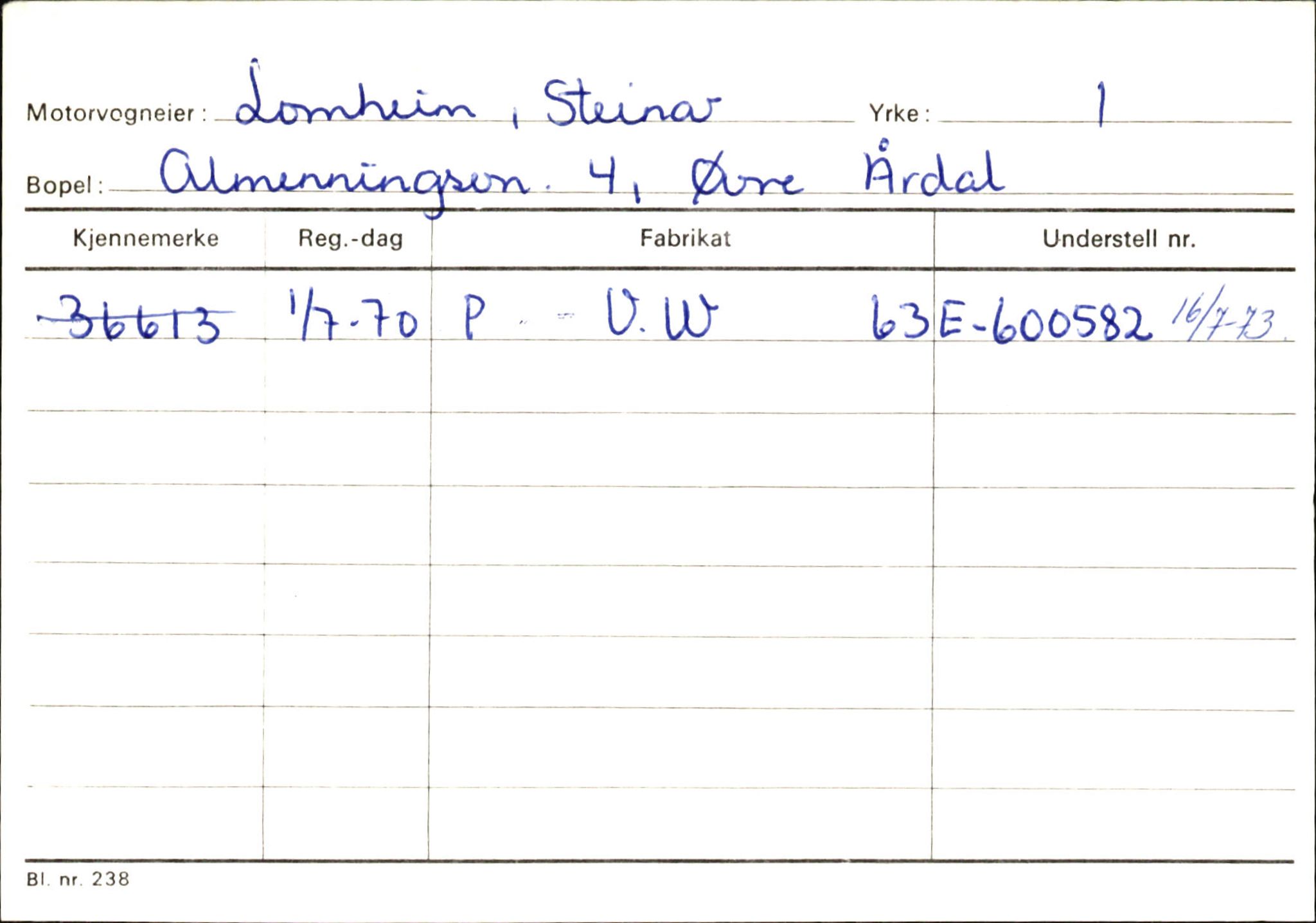 Statens vegvesen, Sogn og Fjordane vegkontor, AV/SAB-A-5301/4/F/L0145: Registerkort Vågsøy S-Å. Årdal I-P, 1945-1975, p. 1481