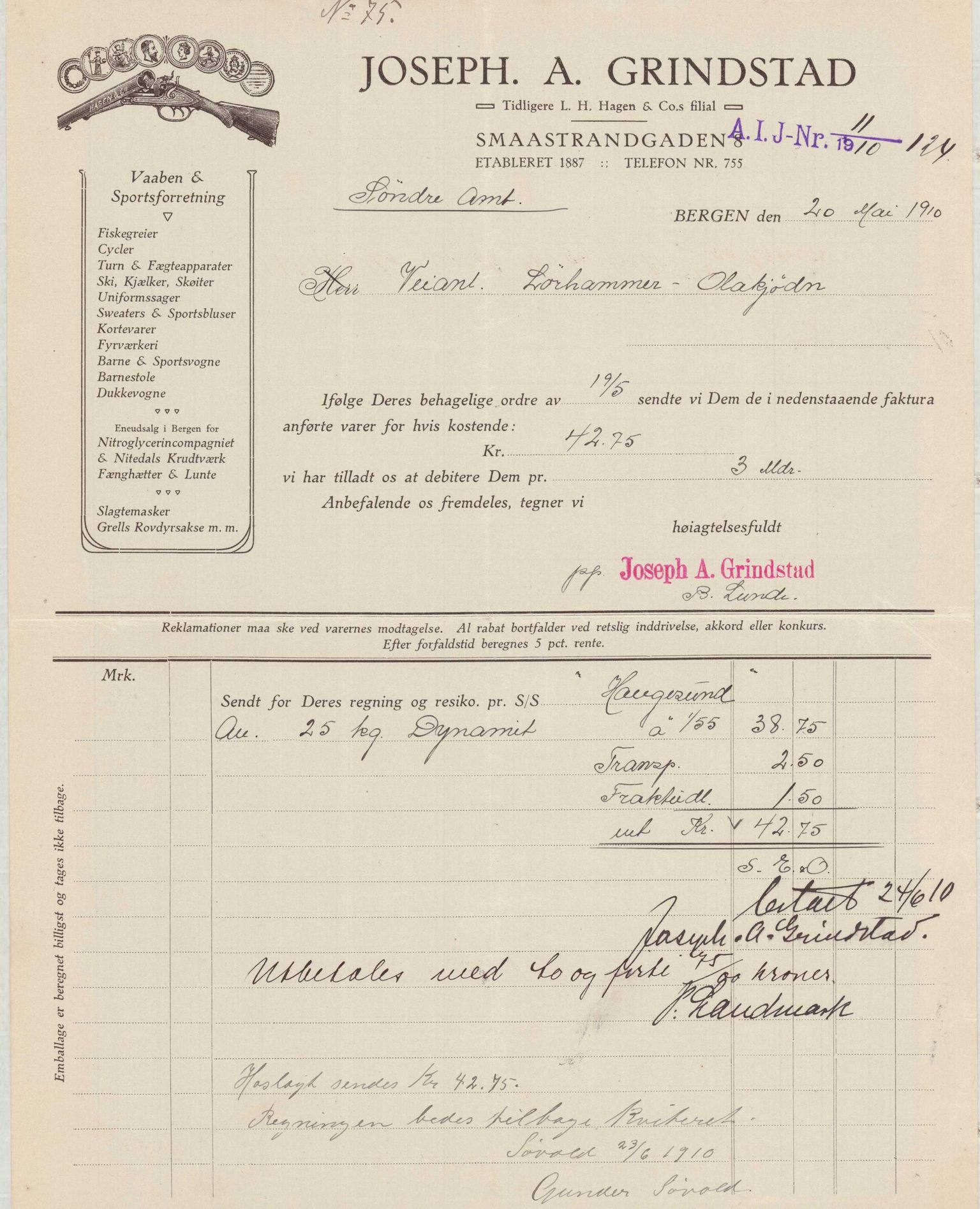 Finnaas kommune. Formannskapet, IKAH/1218a-021/E/Ea/L0001/0003: Rekneskap for veganlegg / Rekneskap for veganlegget Laurhammer - Olakjødn, 1909-1911, p. 33