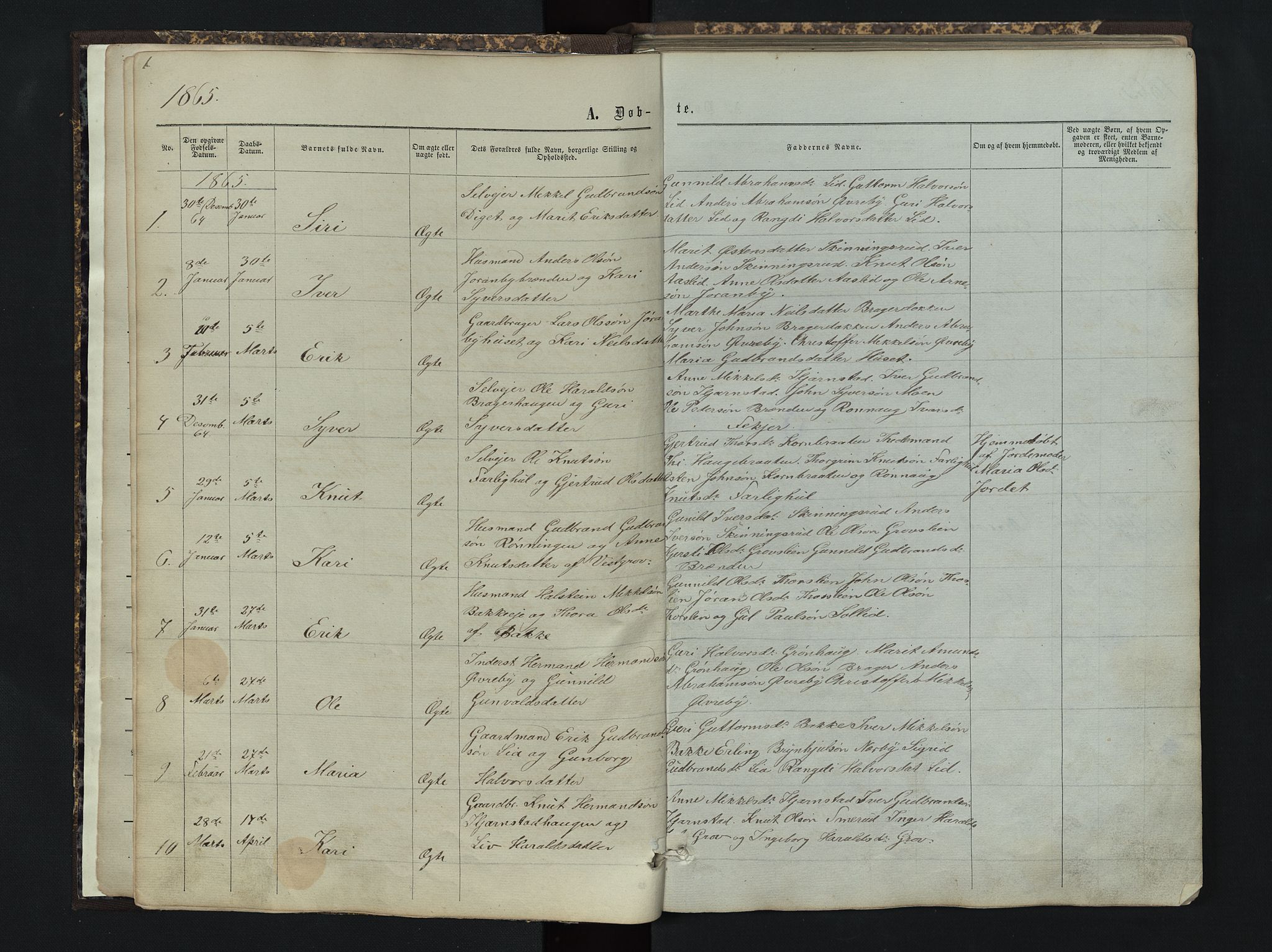 Sør-Aurdal prestekontor, SAH/PREST-128/H/Ha/Hab/L0004: Parish register (copy) no. 4, 1865-1893, p. 1