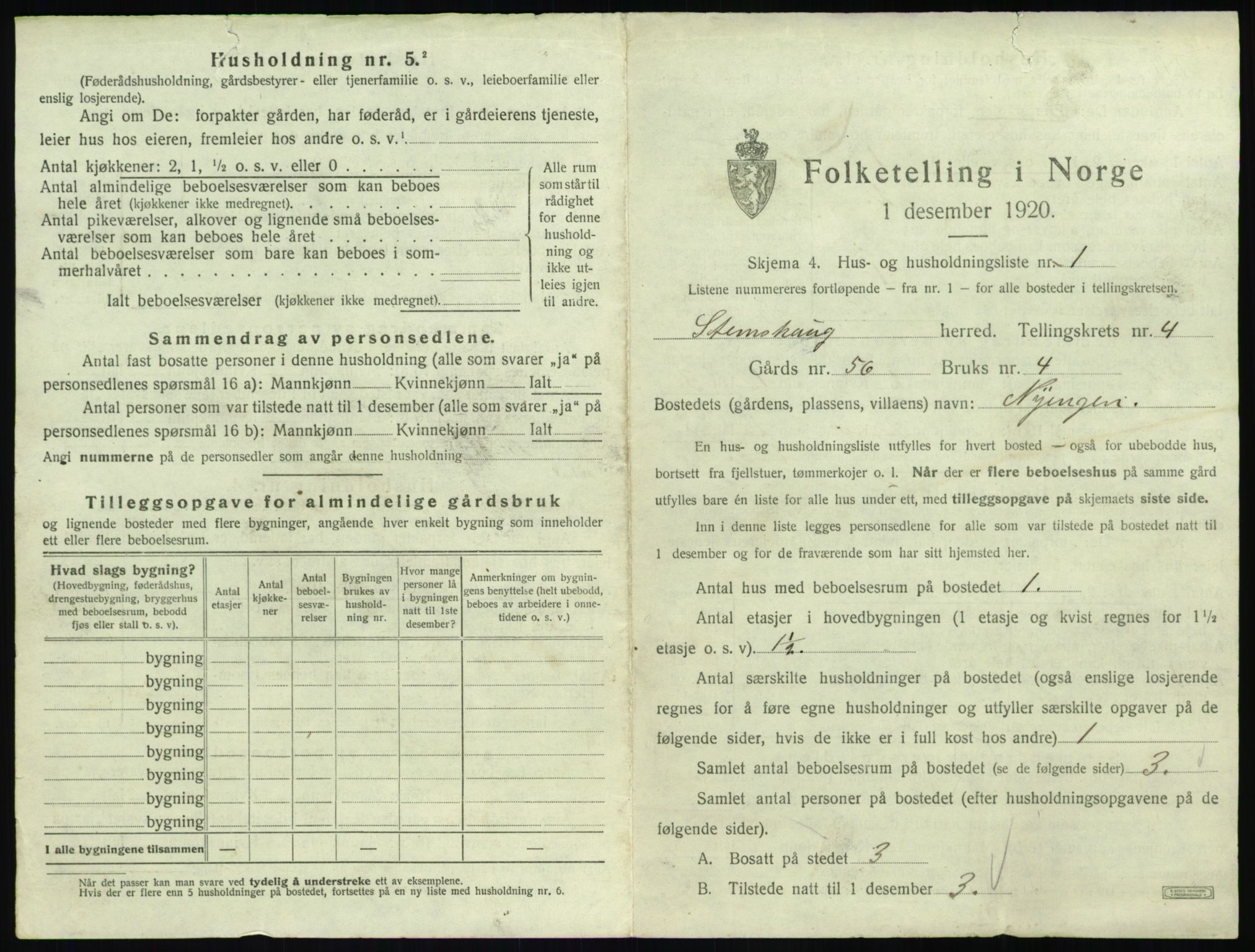 SAT, 1920 census for Stemshaug, 1920, p. 238