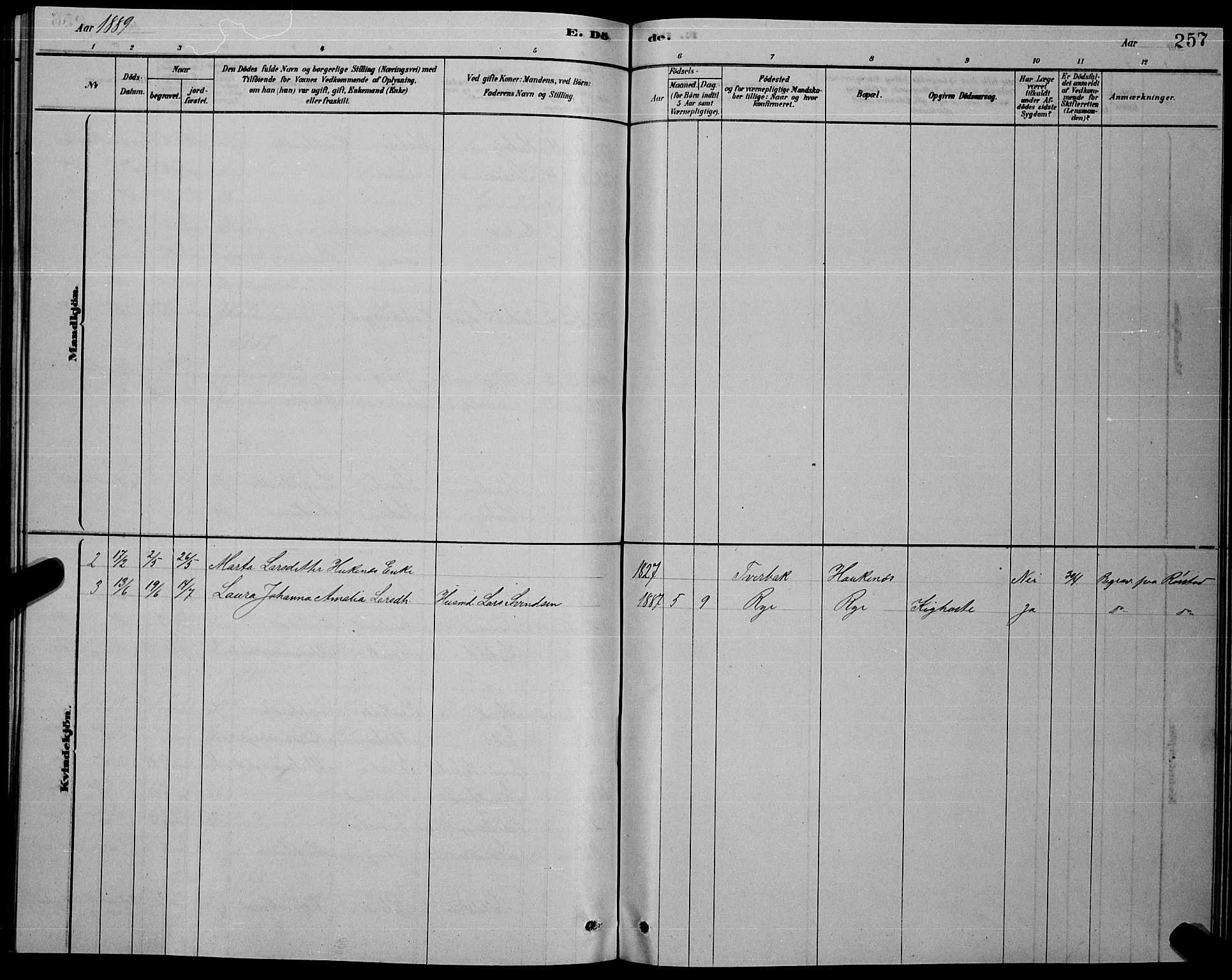 Ministerialprotokoller, klokkerbøker og fødselsregistre - Nordland, SAT/A-1459/853/L0776: Parish register (copy) no. 853C04, 1878-1889, p. 257