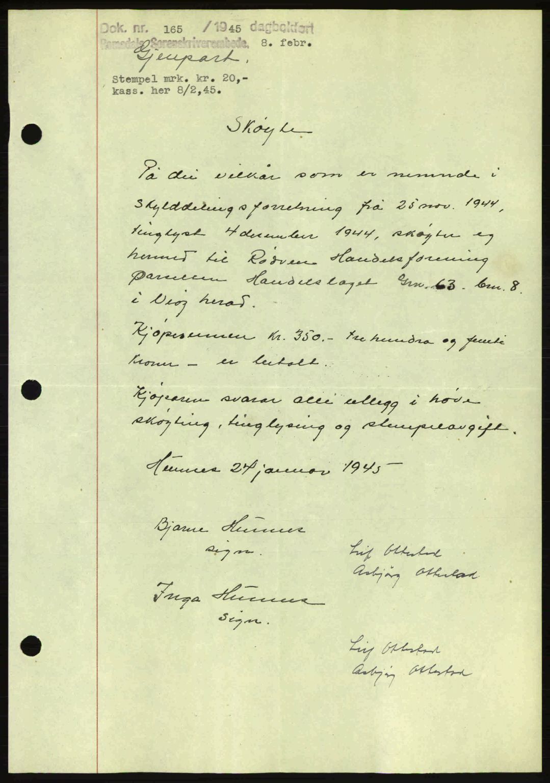 Romsdal sorenskriveri, AV/SAT-A-4149/1/2/2C: Mortgage book no. A17, 1944-1945, Diary no: : 165/1945