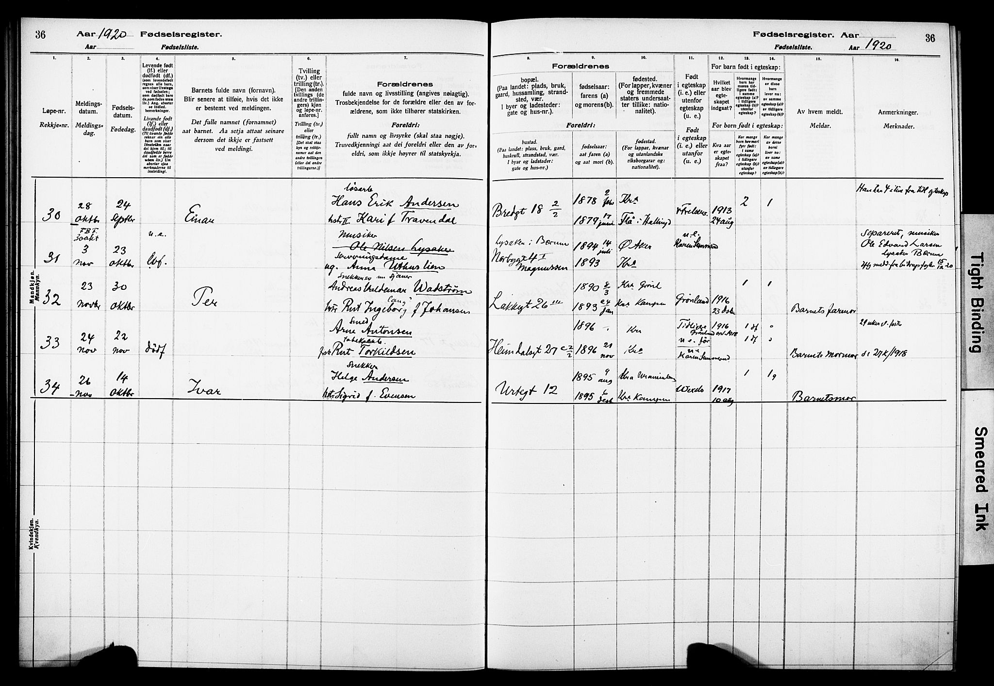 Wexel prestekontor Kirkebøker, AV/SAO-A-10879/J/L0001: Birth register no. 1, 1916-1930, p. 36