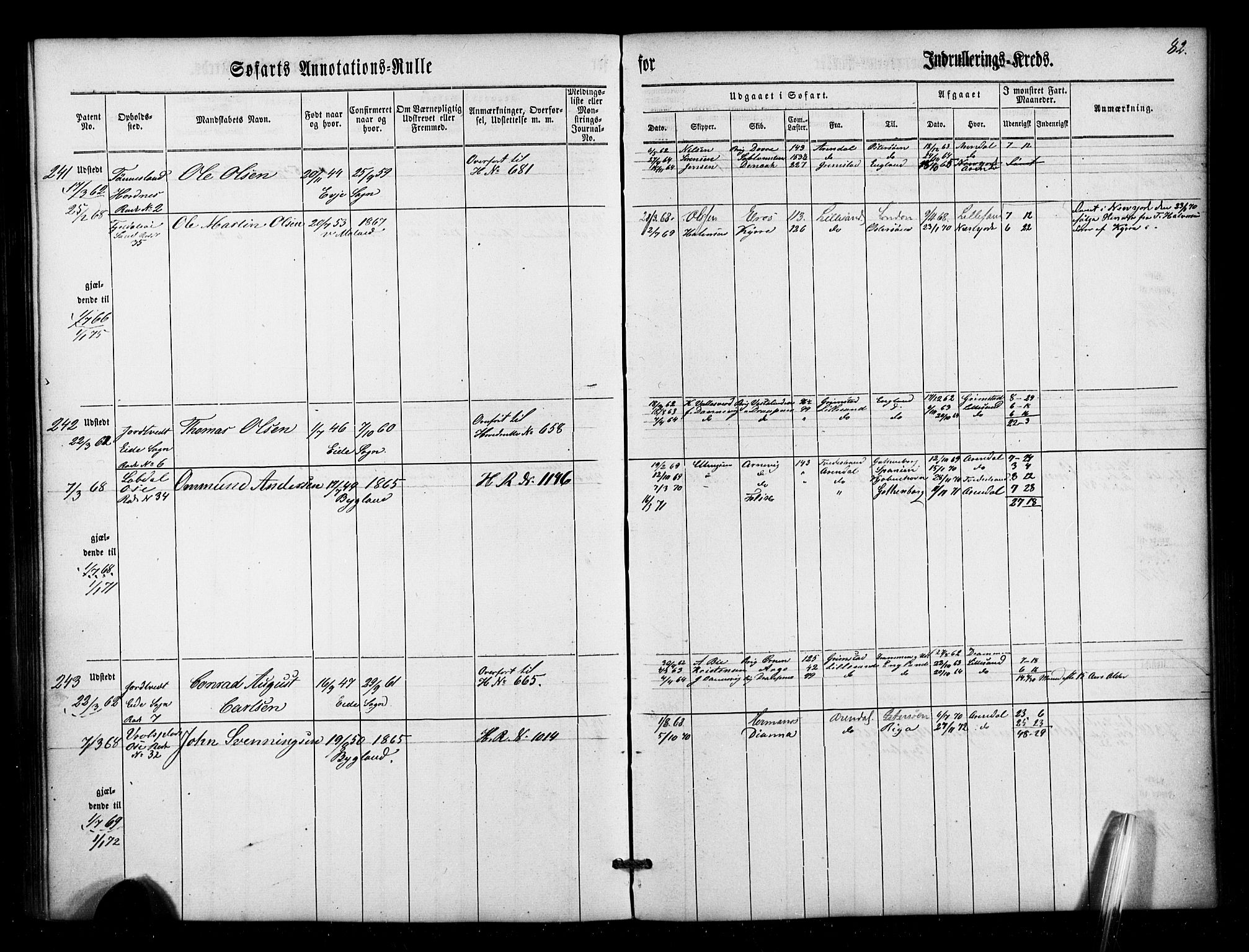 Lillesand mønstringskrets, SAK/2031-0014/F/Fa/L0001: Annotasjonsrulle nr 1-436 med register, W-7, 1860-1872, p. 106