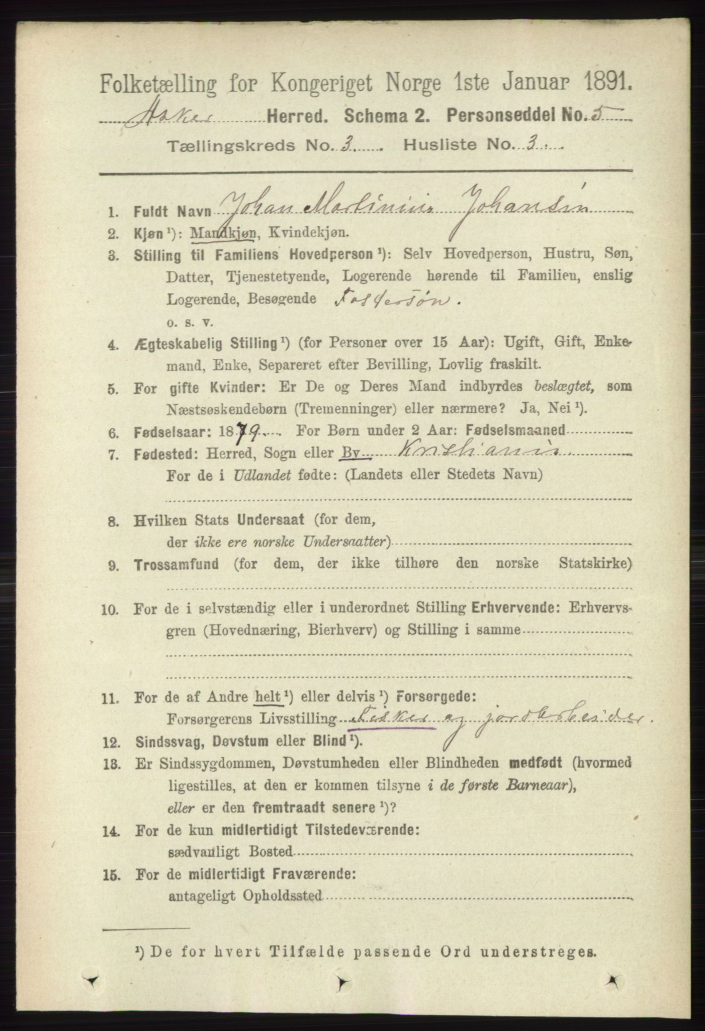 RA, 1891 census for 0220 Asker, 1891, p. 2003