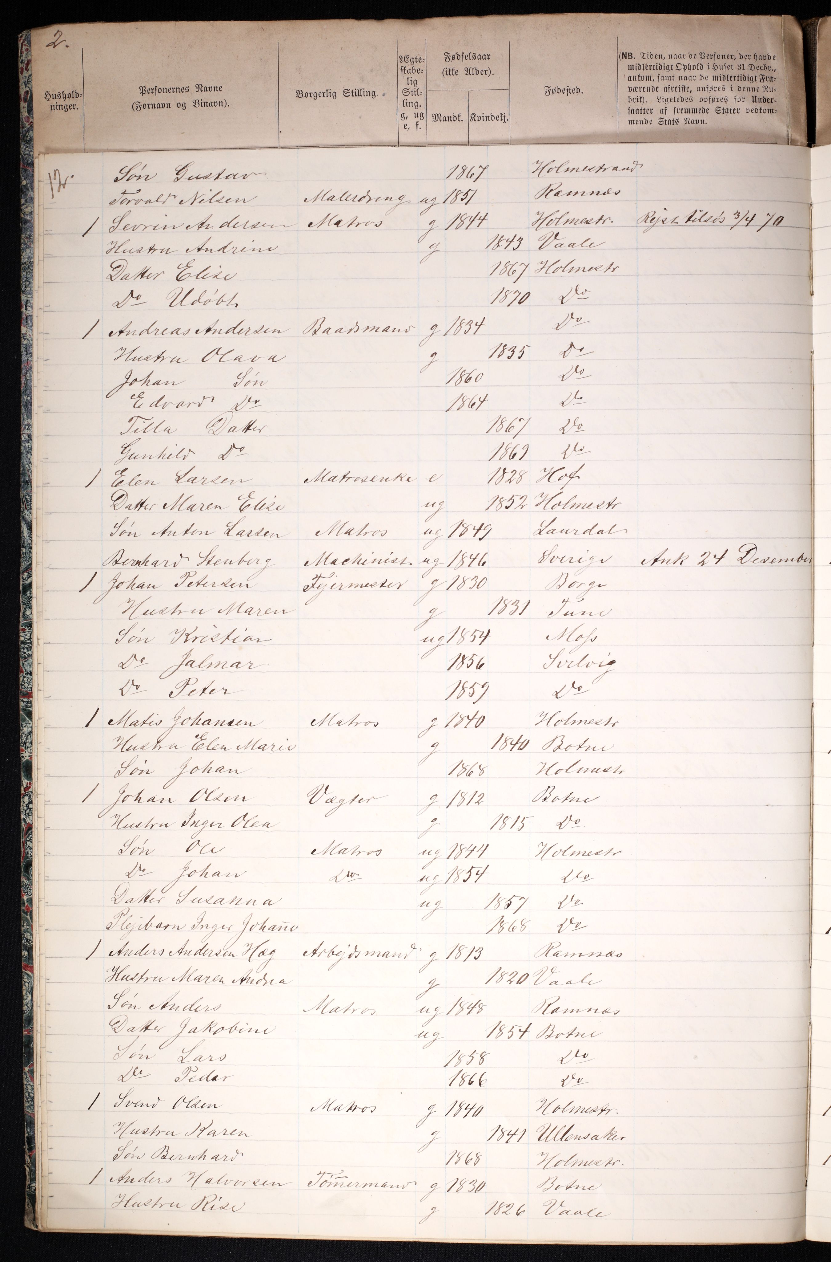 RA, 1870 census for 0702 Holmestrand, 1870, p. 16