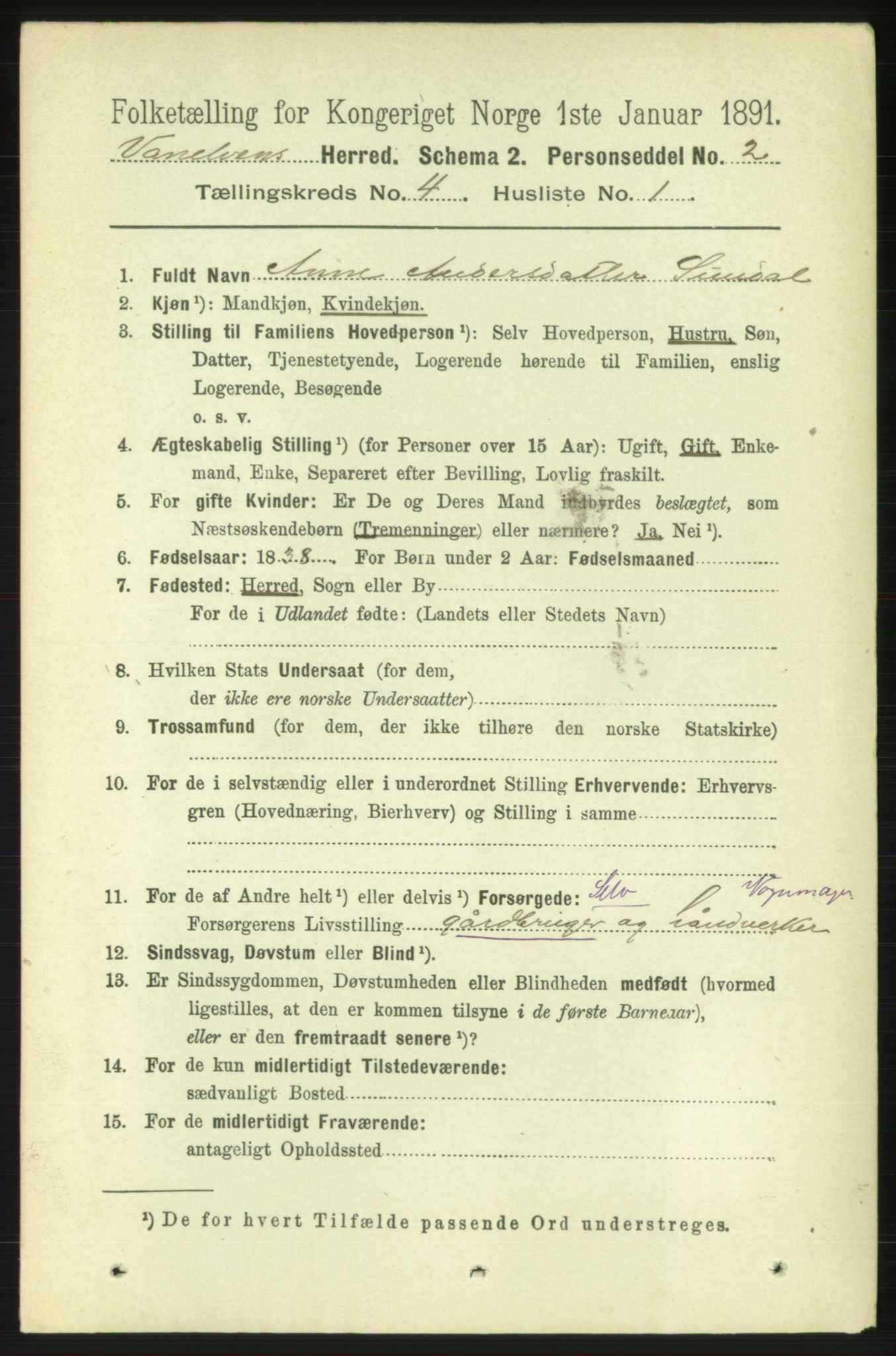 RA, 1891 census for 1511 Vanylven, 1891, p. 1812