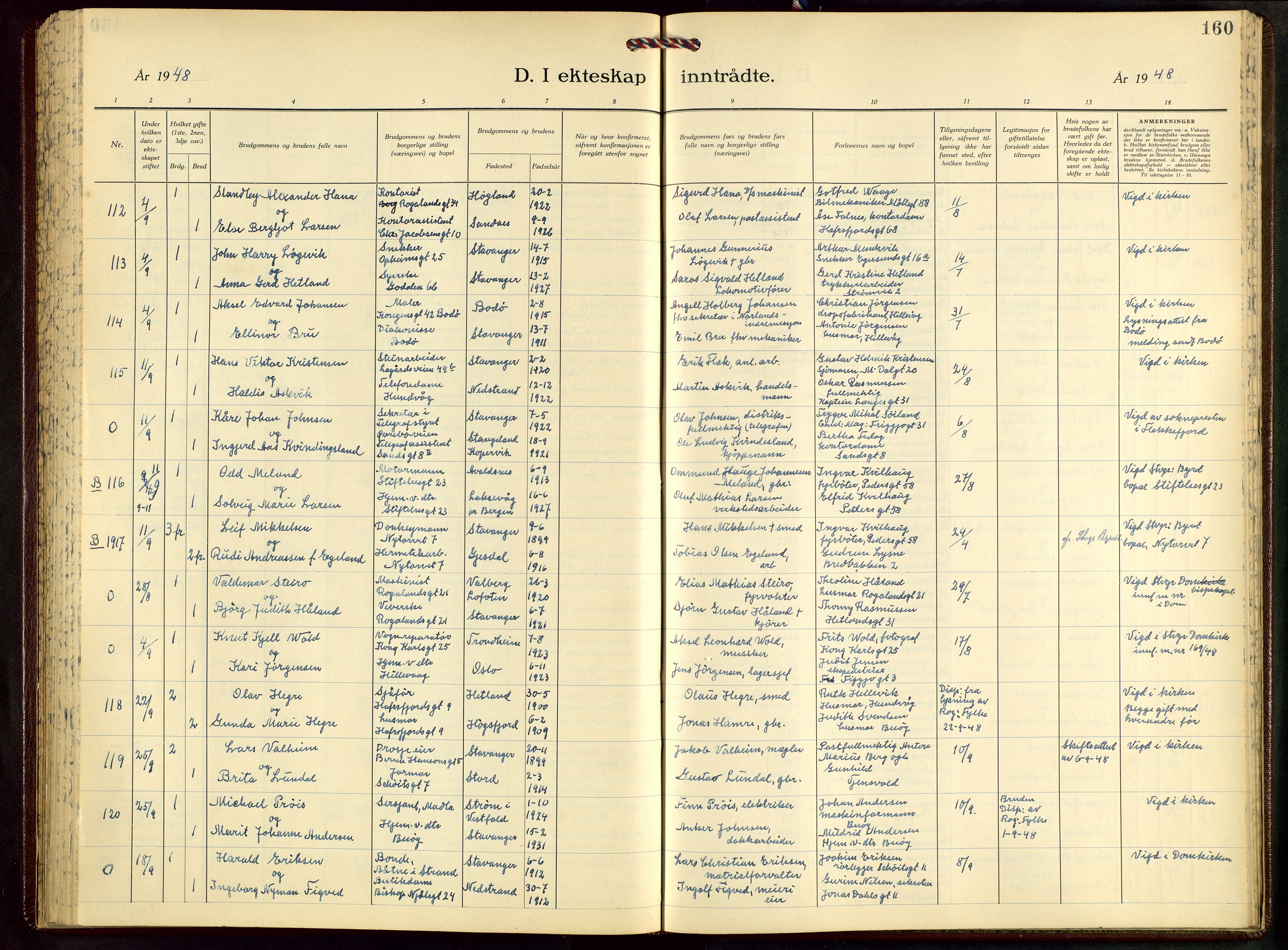 St. Petri sokneprestkontor, SAST/A-101813/001/30/30BB/L0012: Parish register (copy) no. B 12, 1936-1951, p. 160