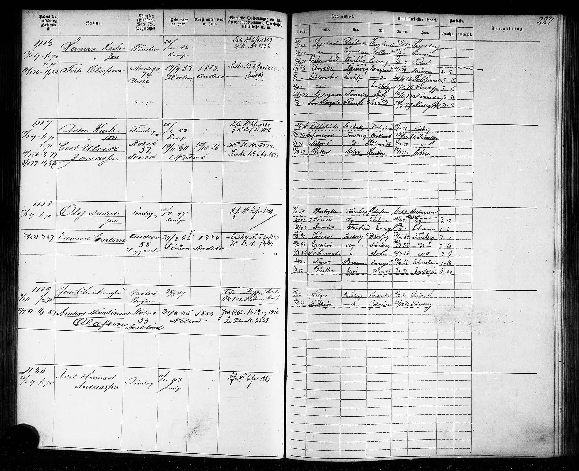 Tønsberg innrulleringskontor, AV/SAKO-A-786/F/Fb/L0006: Annotasjonsrulle Patent nr. 1-2635, 1868-1877, p. 227