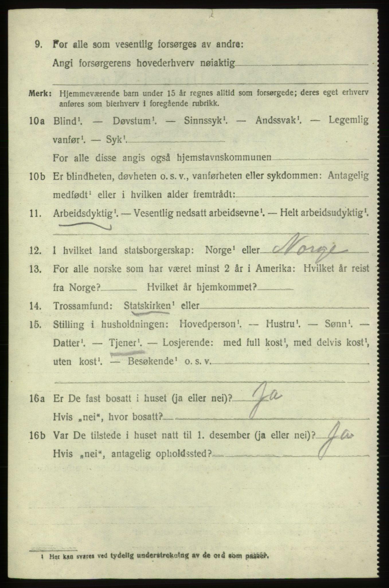 SAB, 1920 census for Tysnes, 1920, p. 7495