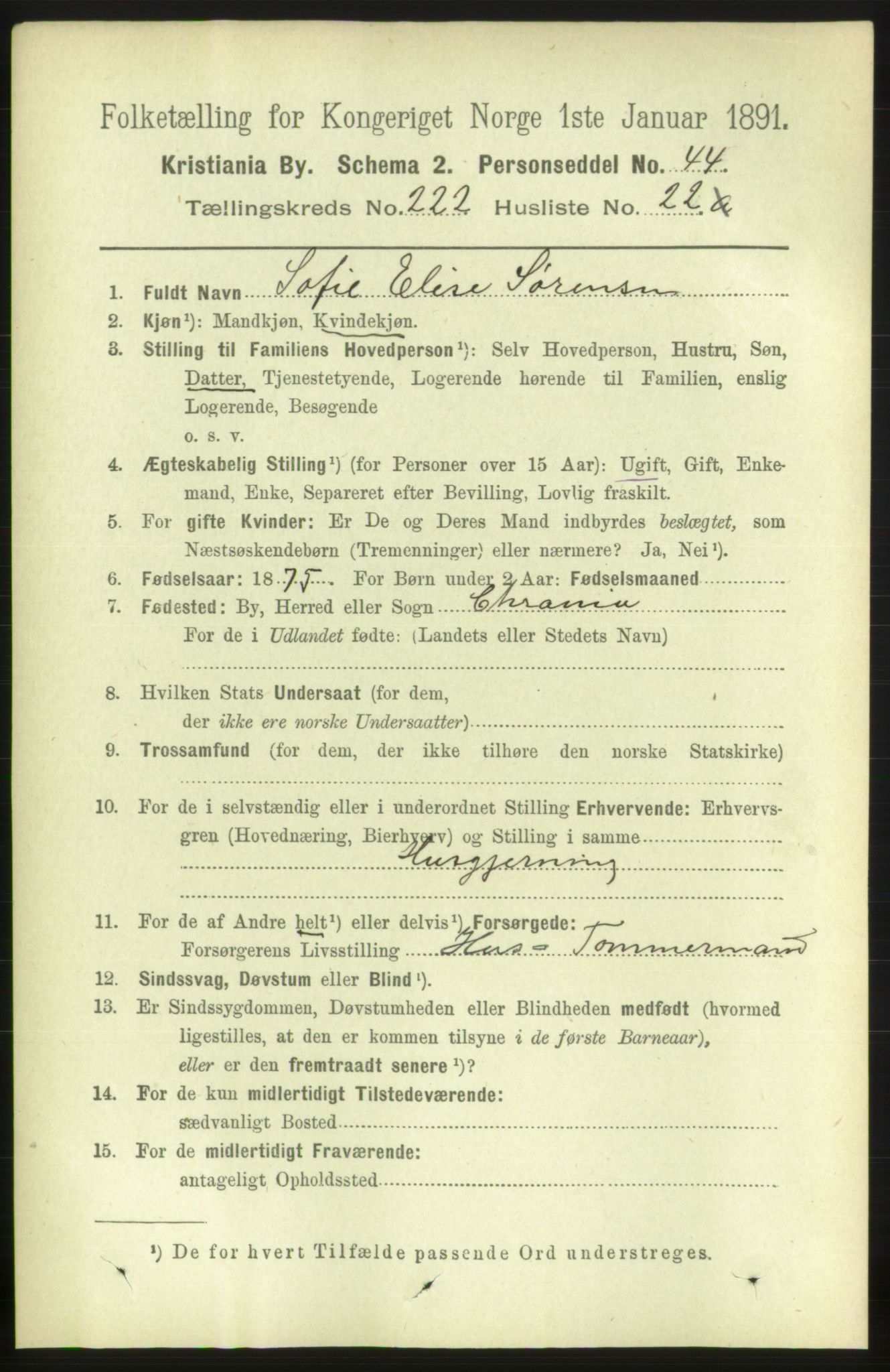 RA, 1891 census for 0301 Kristiania, 1891, p. 134108