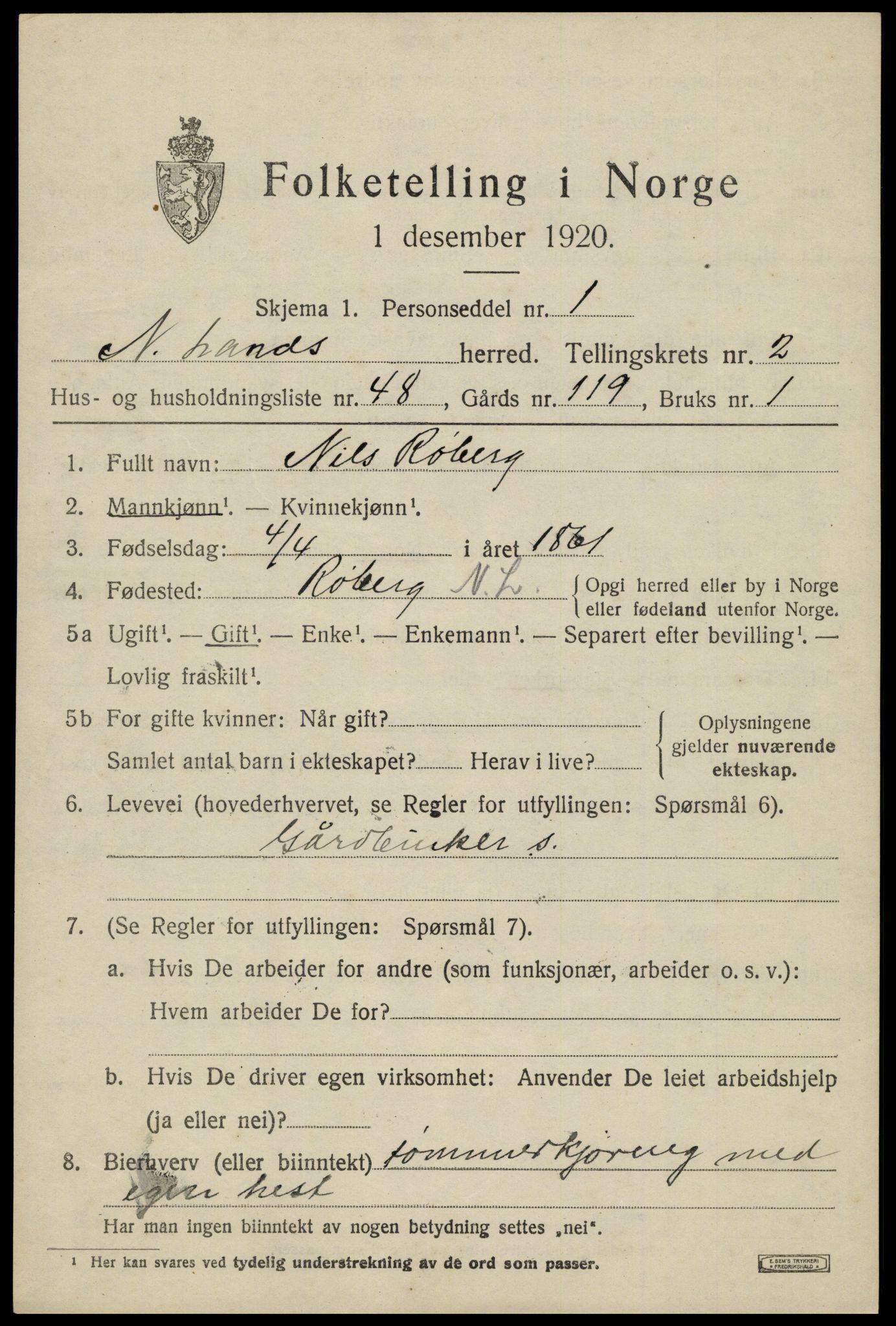 SAH, 1920 census for Nordre Land, 1920, p. 2078