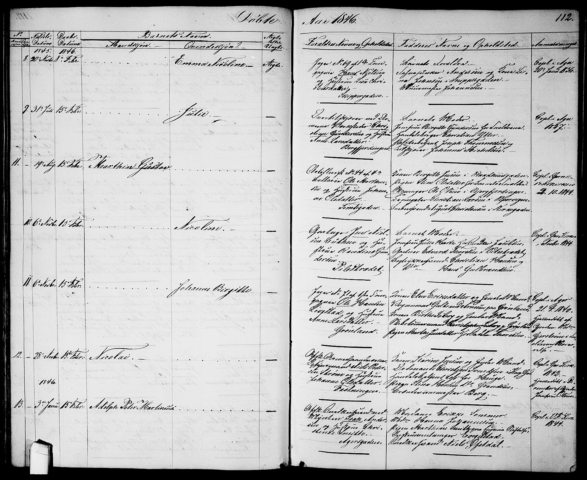 Garnisonsmenigheten Kirkebøker, AV/SAO-A-10846/G/Ga/L0005: Parish register (copy) no. 5, 1841-1860, p. 112