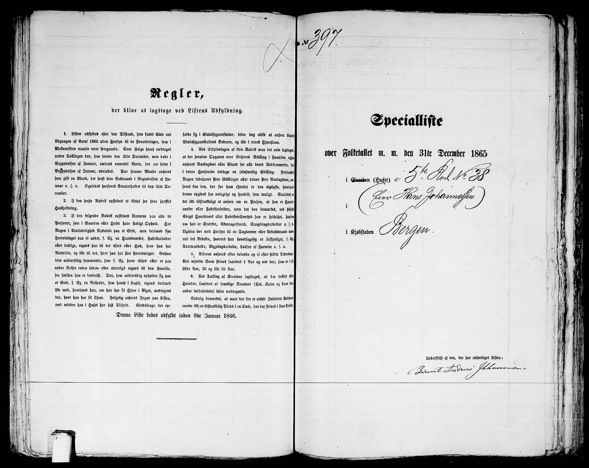 RA, 1865 census for Bergen, 1865, p. 851