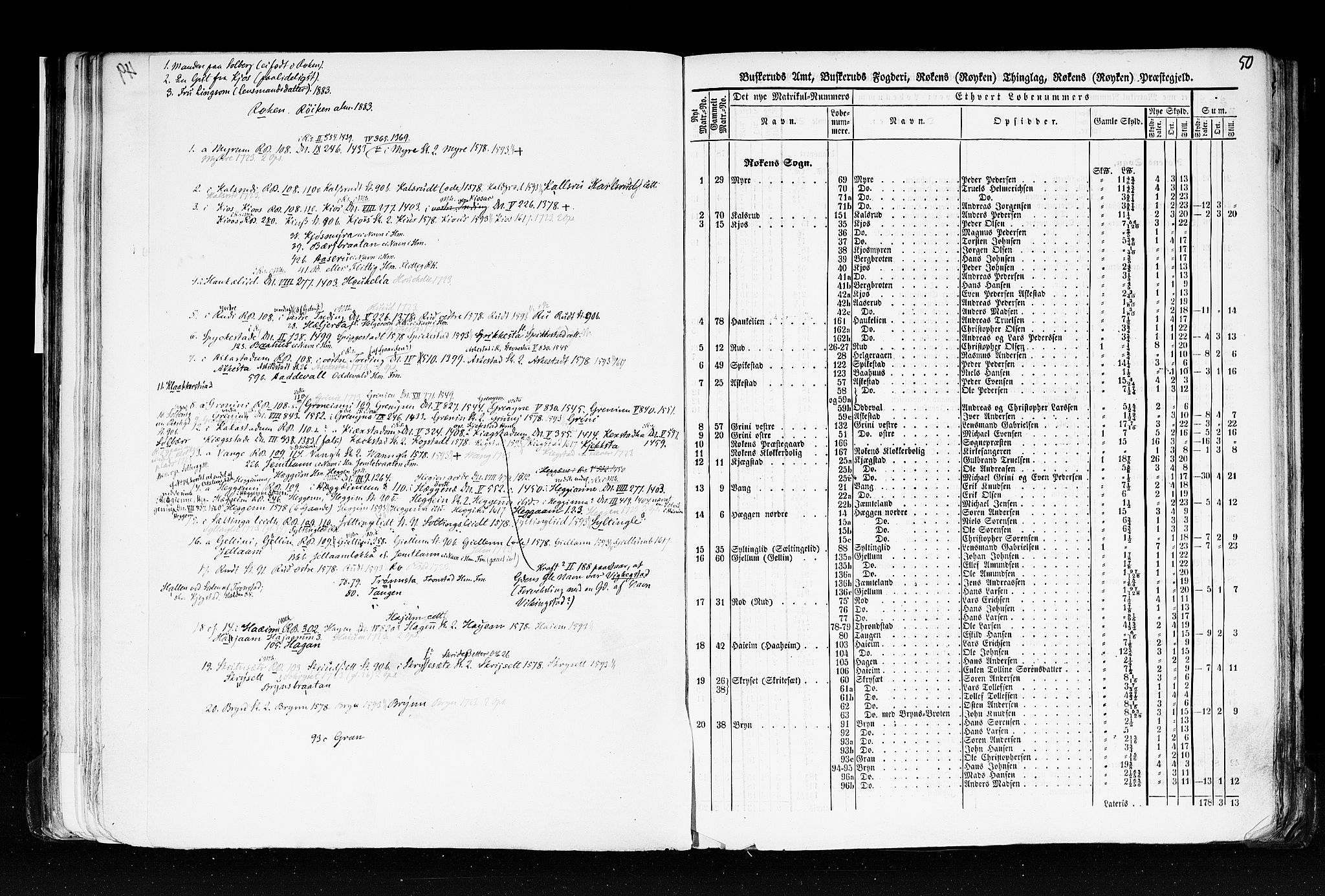 Rygh, AV/RA-PA-0034/F/Fb/L0005: Matrikkelen for 1838 - Buskerud amt (Buskerud fylke), 1838, p. 50a