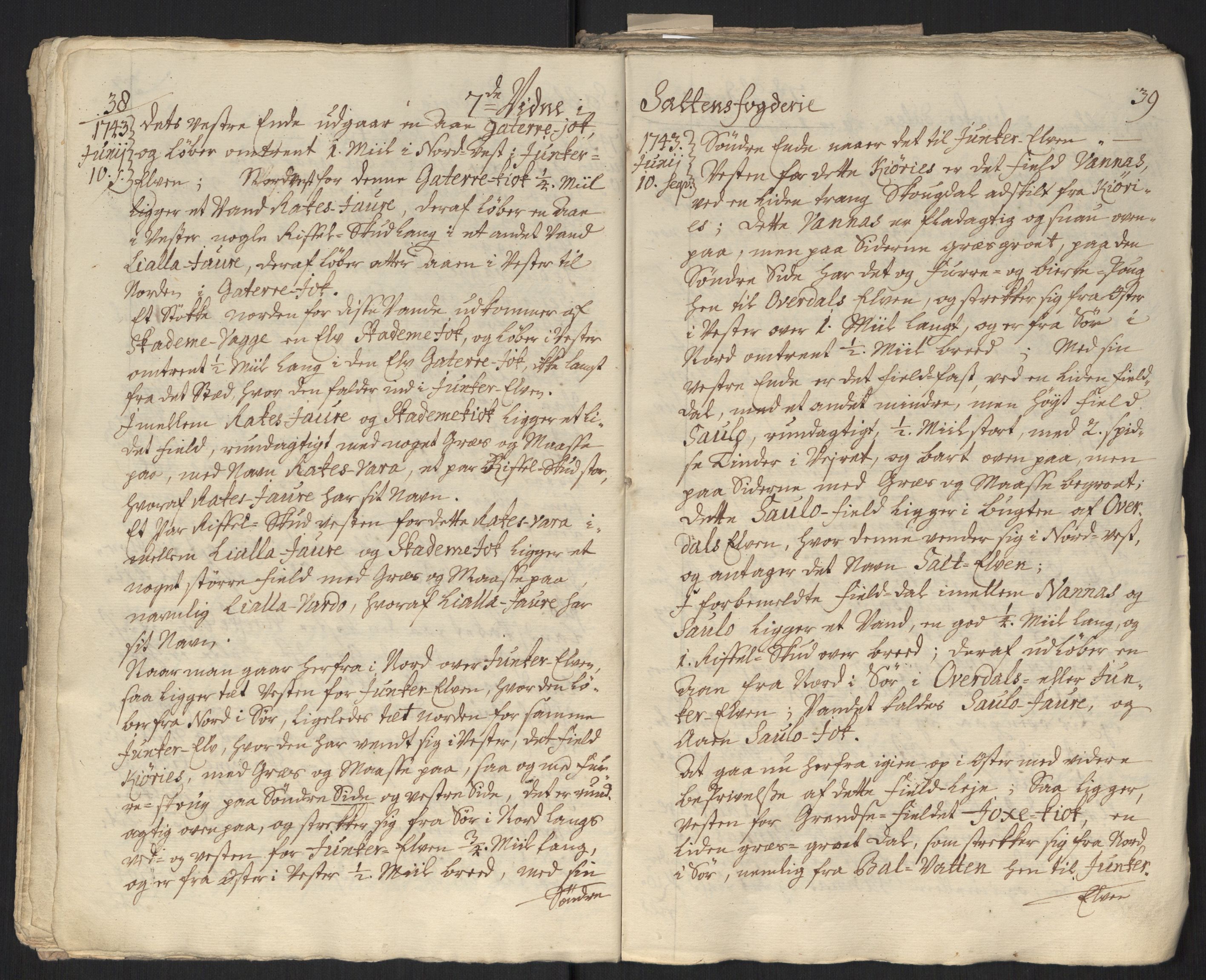 Danske Kanselli, Grensearkivet, AV/RA-EA-4062/F/L0011a/0001: Volum XXIII-XXVIa / Vol. XXIII: Major Schnitlers grenseeksaminasjonsprotokoll, 3. bind, 1743, p. 38-39