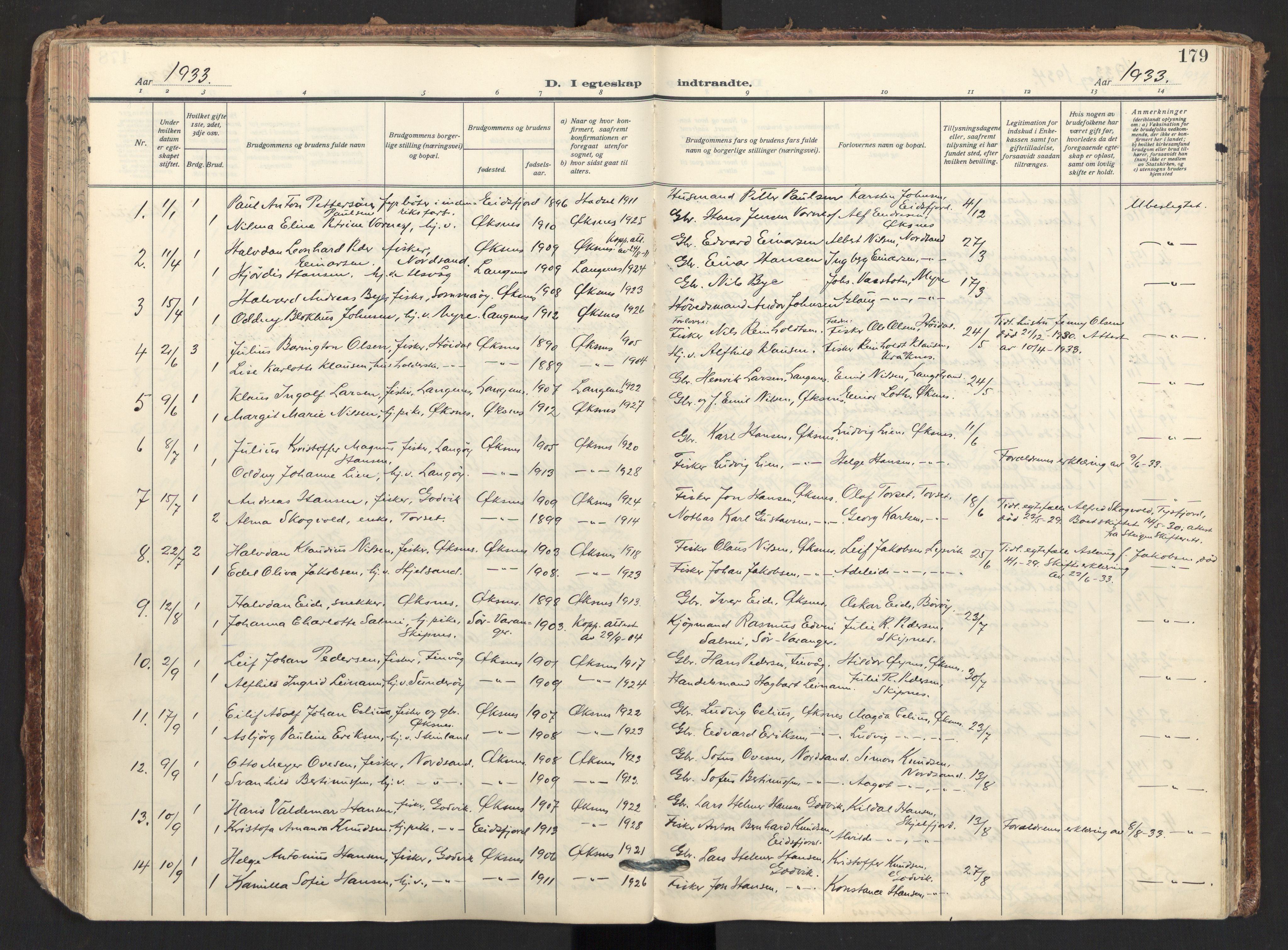 Ministerialprotokoller, klokkerbøker og fødselsregistre - Nordland, AV/SAT-A-1459/893/L1344: Parish register (official) no. 893A16, 1929-1946, p. 179