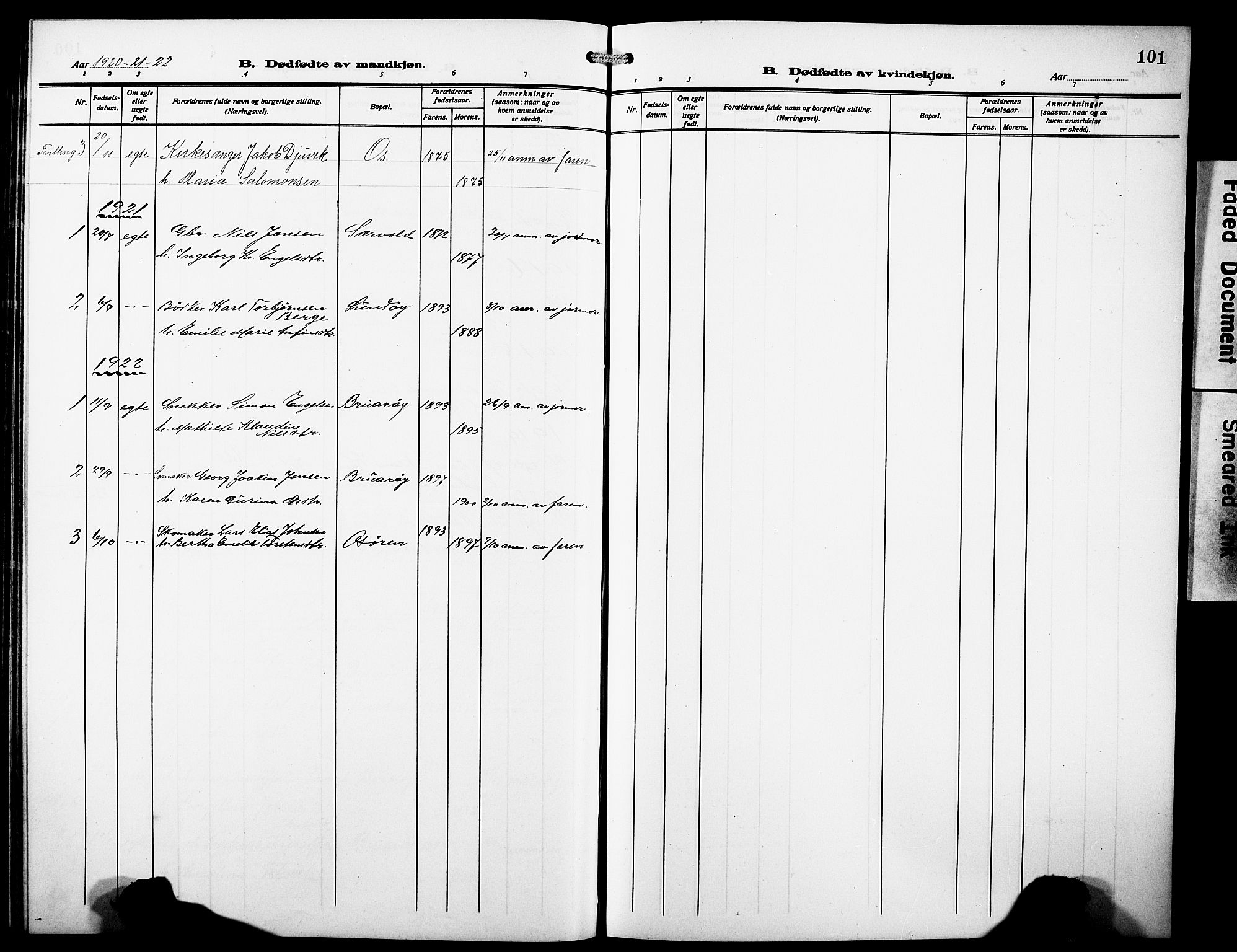 Os sokneprestembete, SAB/A-99929: Parish register (copy) no. A 4, 1914-1923, p. 101