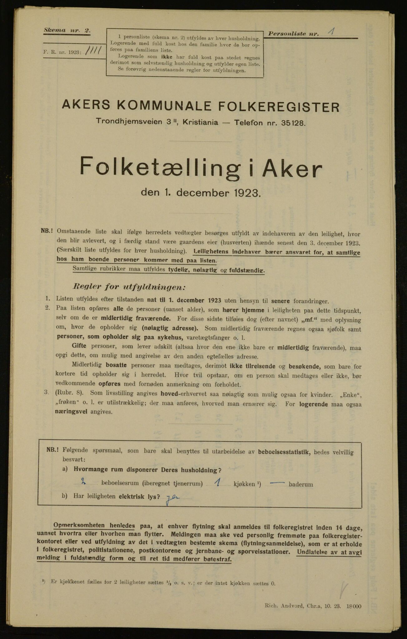 , Municipal Census 1923 for Aker, 1923, p. 14891