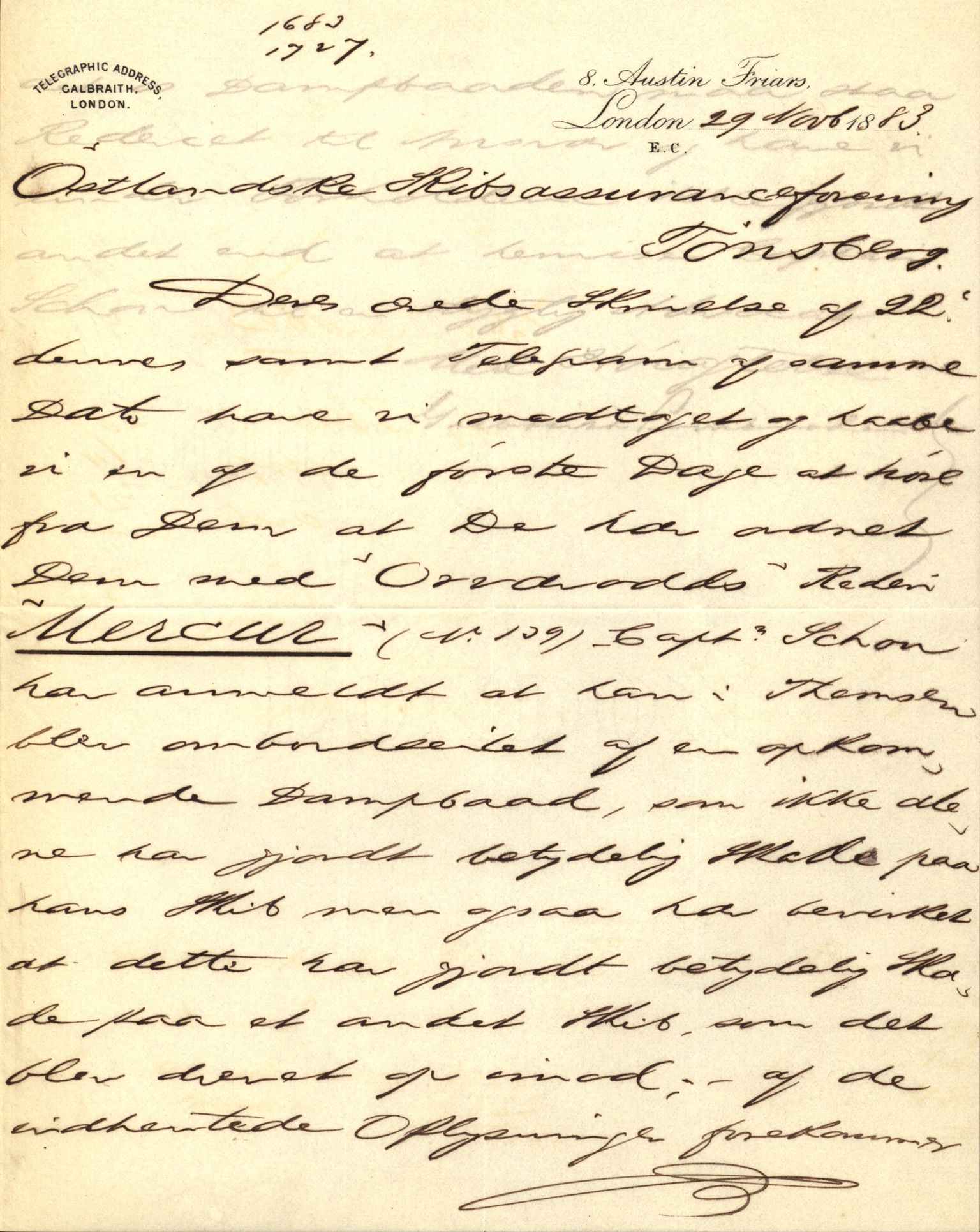 Pa 63 - Østlandske skibsassuranceforening, VEMU/A-1079/G/Ga/L0016/0010: Havaridokumenter / Medbør, Mercur, John Bertram, Marie, 1883, p. 5