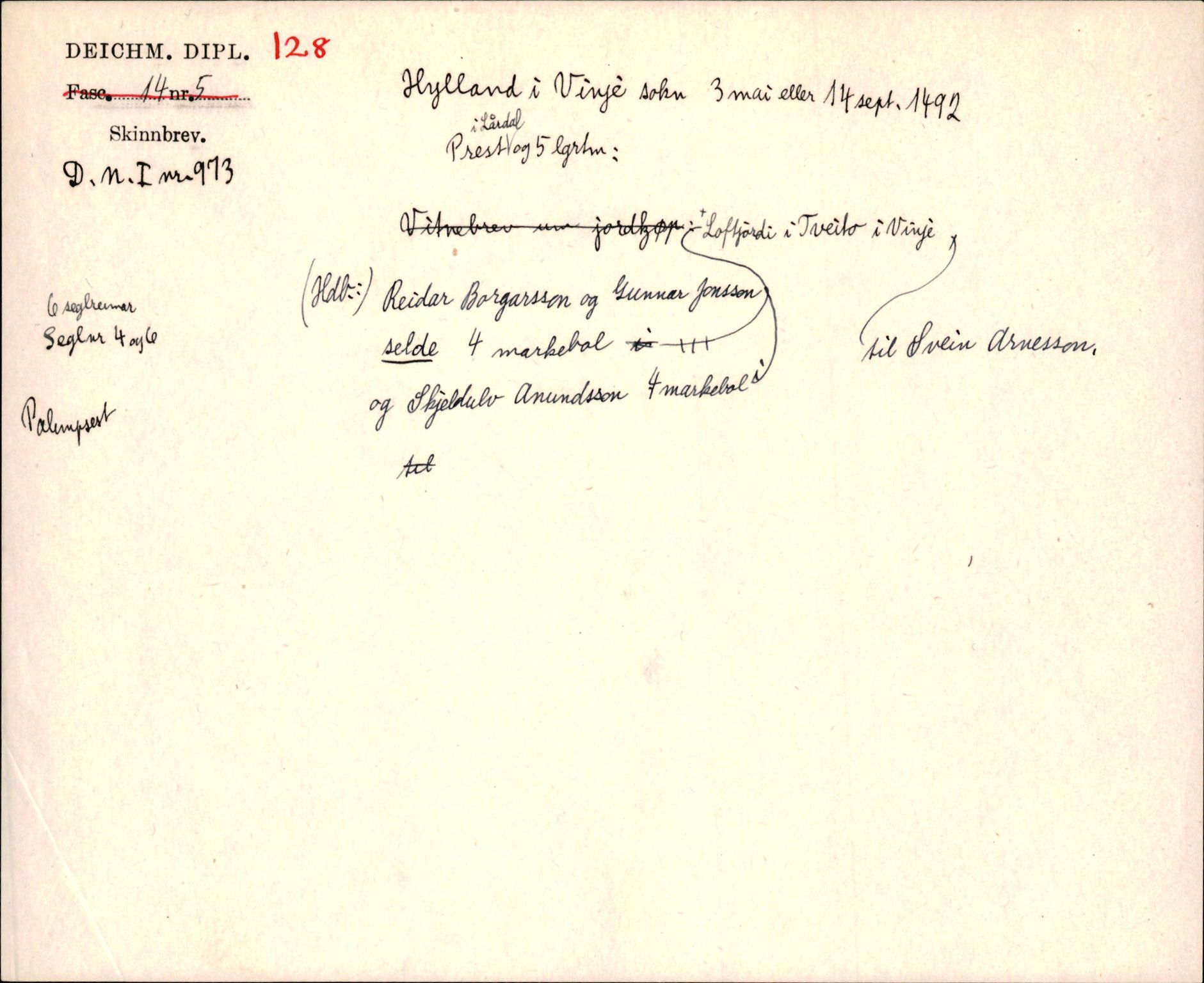 Riksarkivets diplomsamling, AV/RA-EA-5965/F35/F35j/L0001: Regestsedler: Deichmanske diplomer nr. 1-450, p. 267