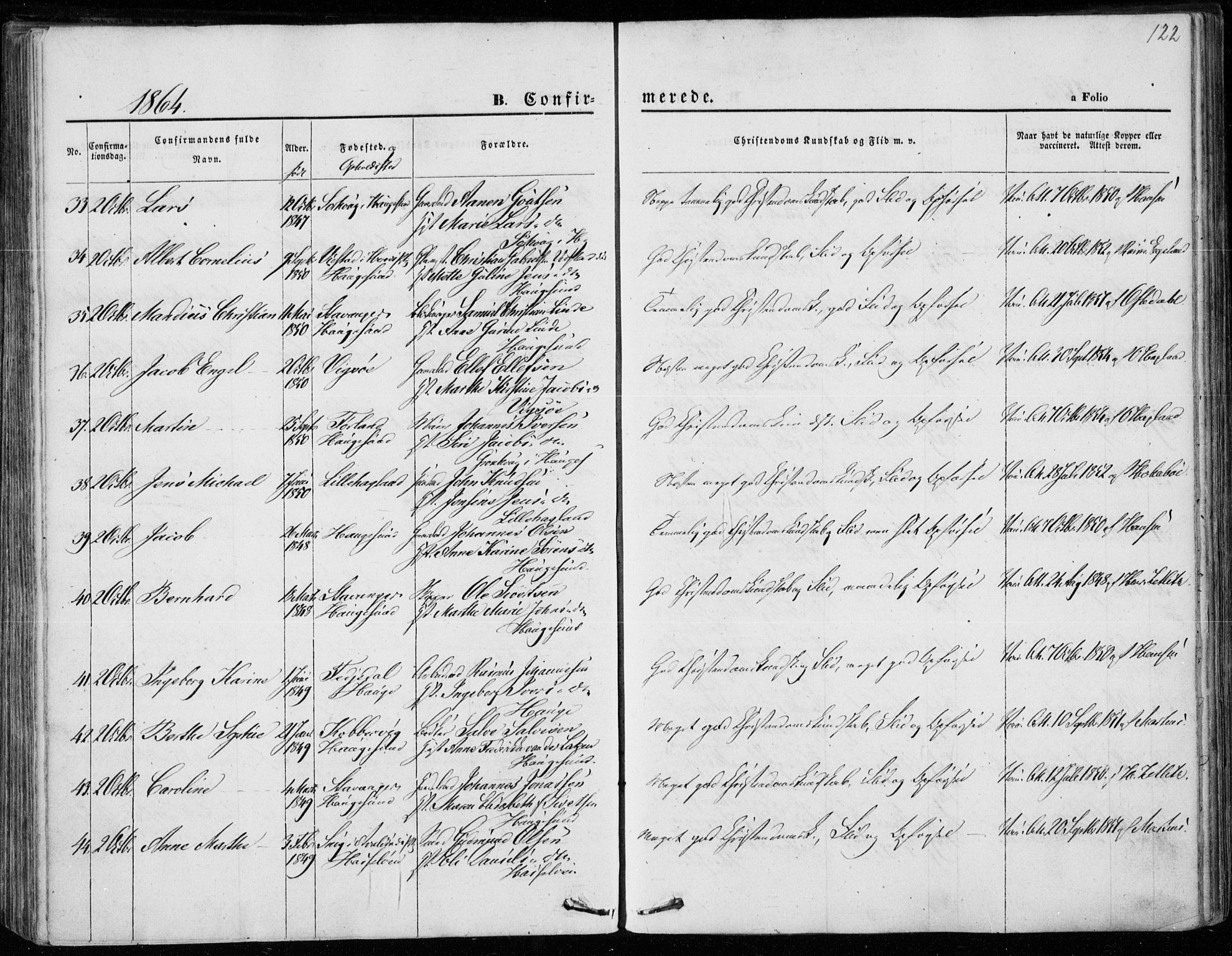 Torvastad sokneprestkontor, AV/SAST-A -101857/H/Ha/Haa/L0011: Parish register (official) no. A 11, 1857-1866, p. 122