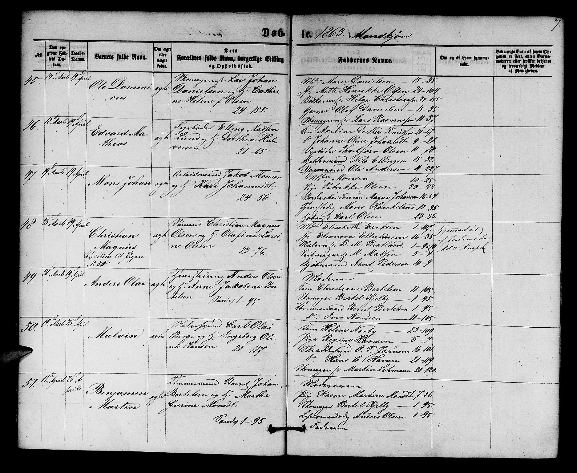 Korskirken sokneprestembete, AV/SAB-A-76101/H/Hab: Parish register (copy) no. B 5, 1863-1868, p. 7