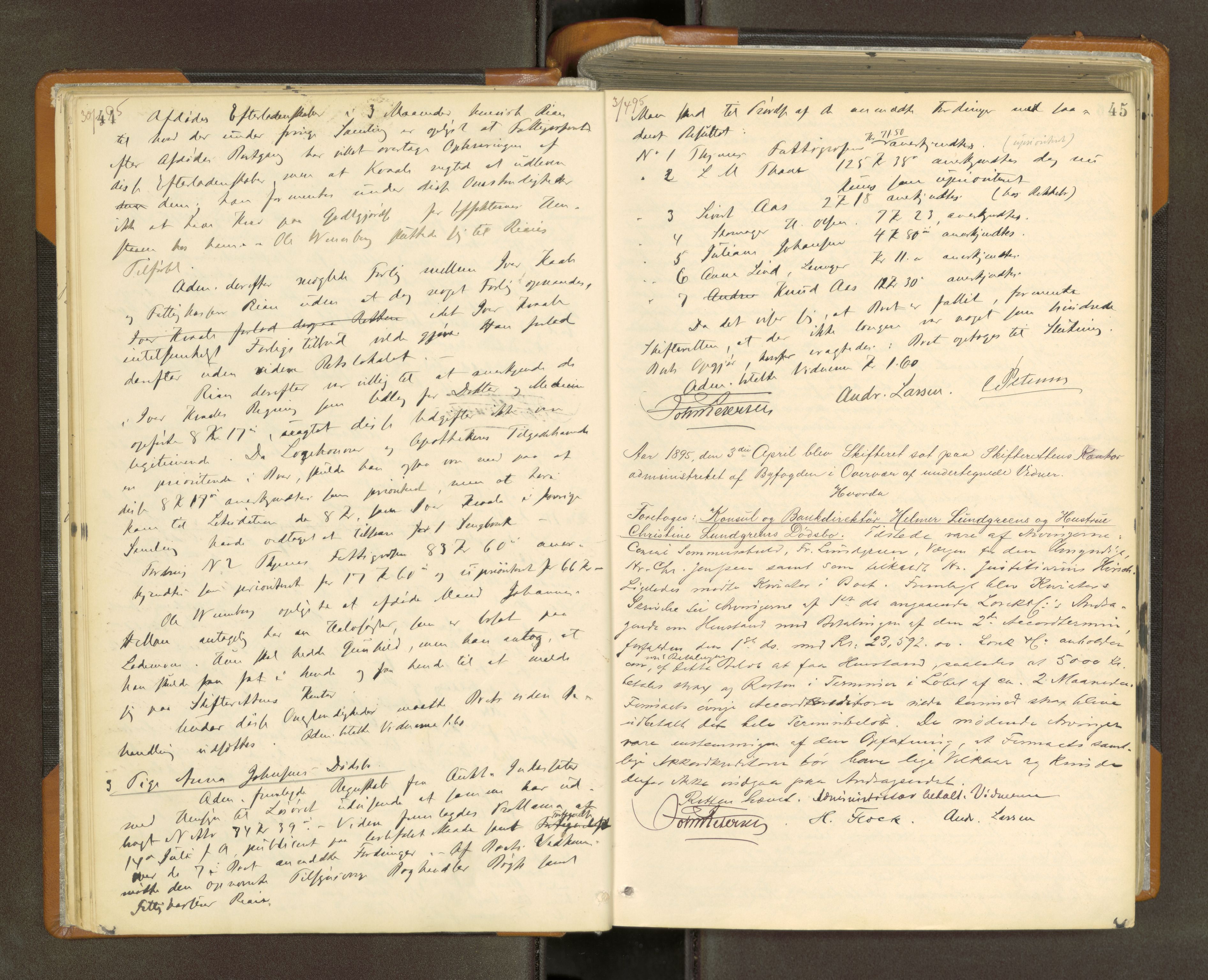 Trondheim byfogd, AV/SAT-A-0003/1/3/3B/L0012: Skiftebehandlingsprotokoll (u/ register) U, 1894-1902, p. 44-45