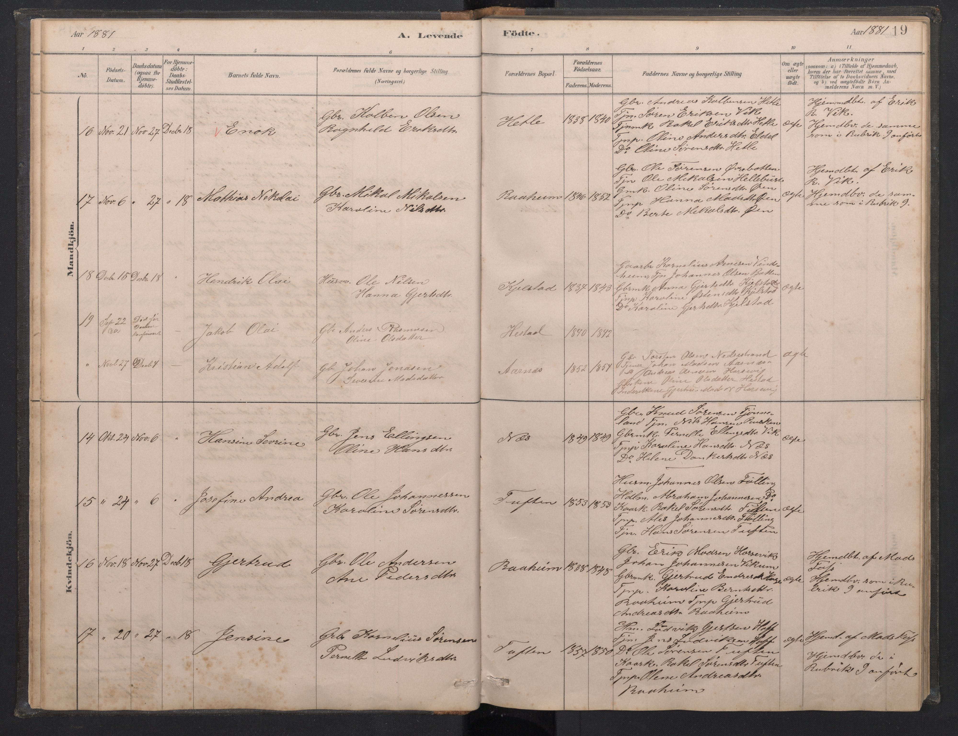 Gaular sokneprestembete, AV/SAB-A-80001/H/Hab: Parish register (copy) no. C 3, 1878-1897, p. 18b-19a