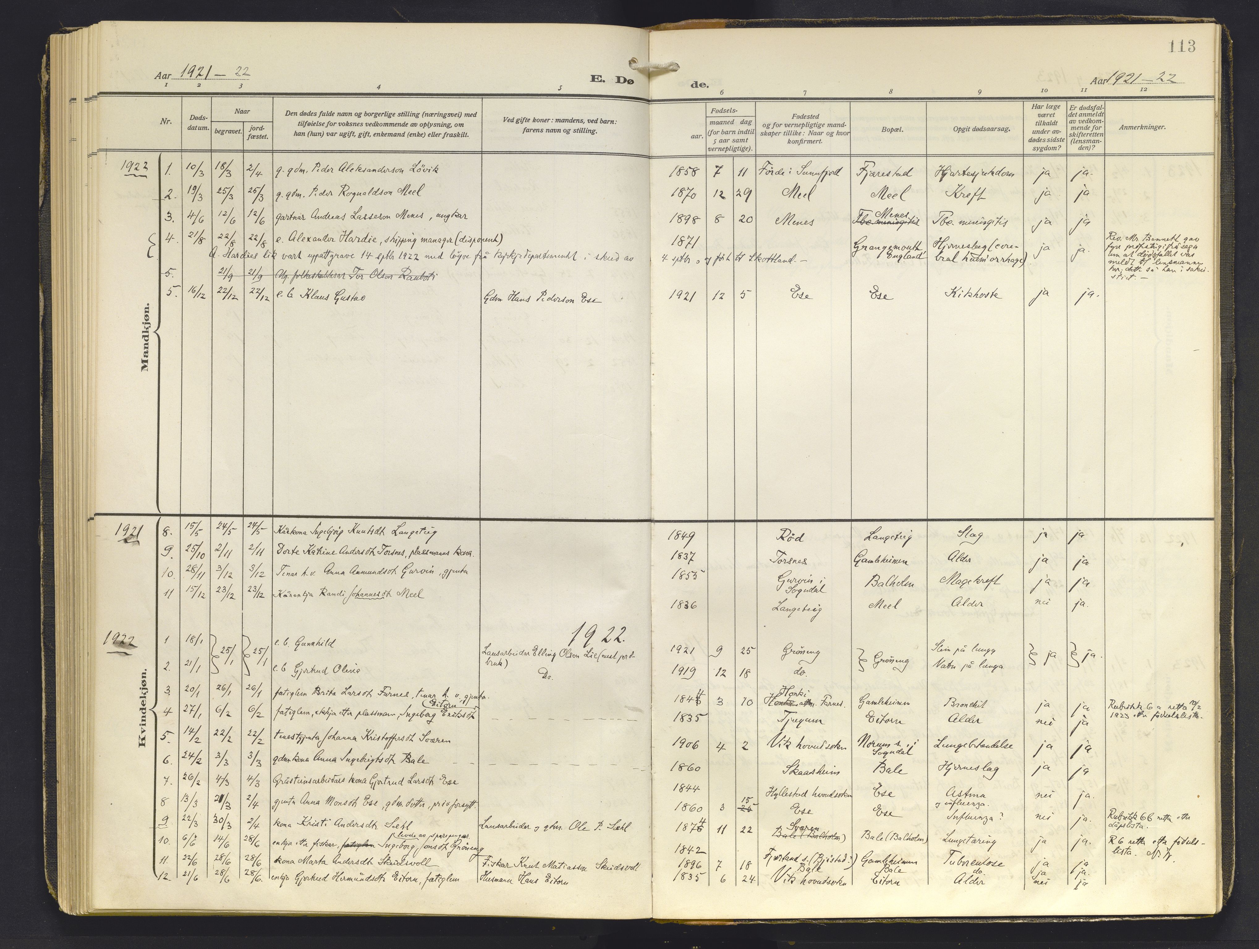 Balestrand sokneprestembete, AV/SAB-A-79601/H/Haa/Haab/L0002: Parish register (official) no. B 2, 1911-1932, p. 113