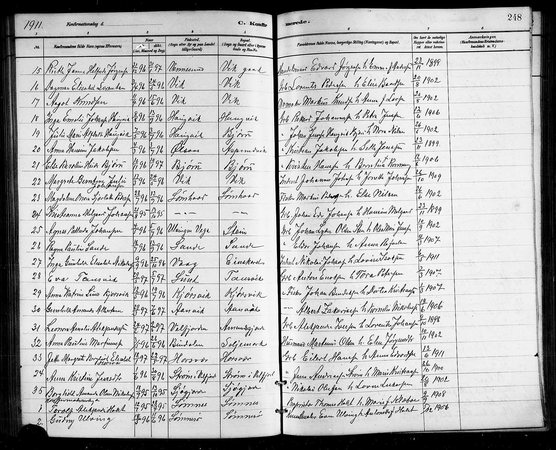 Ministerialprotokoller, klokkerbøker og fødselsregistre - Nordland, SAT/A-1459/812/L0188: Parish register (copy) no. 812C06, 1884-1912, p. 248