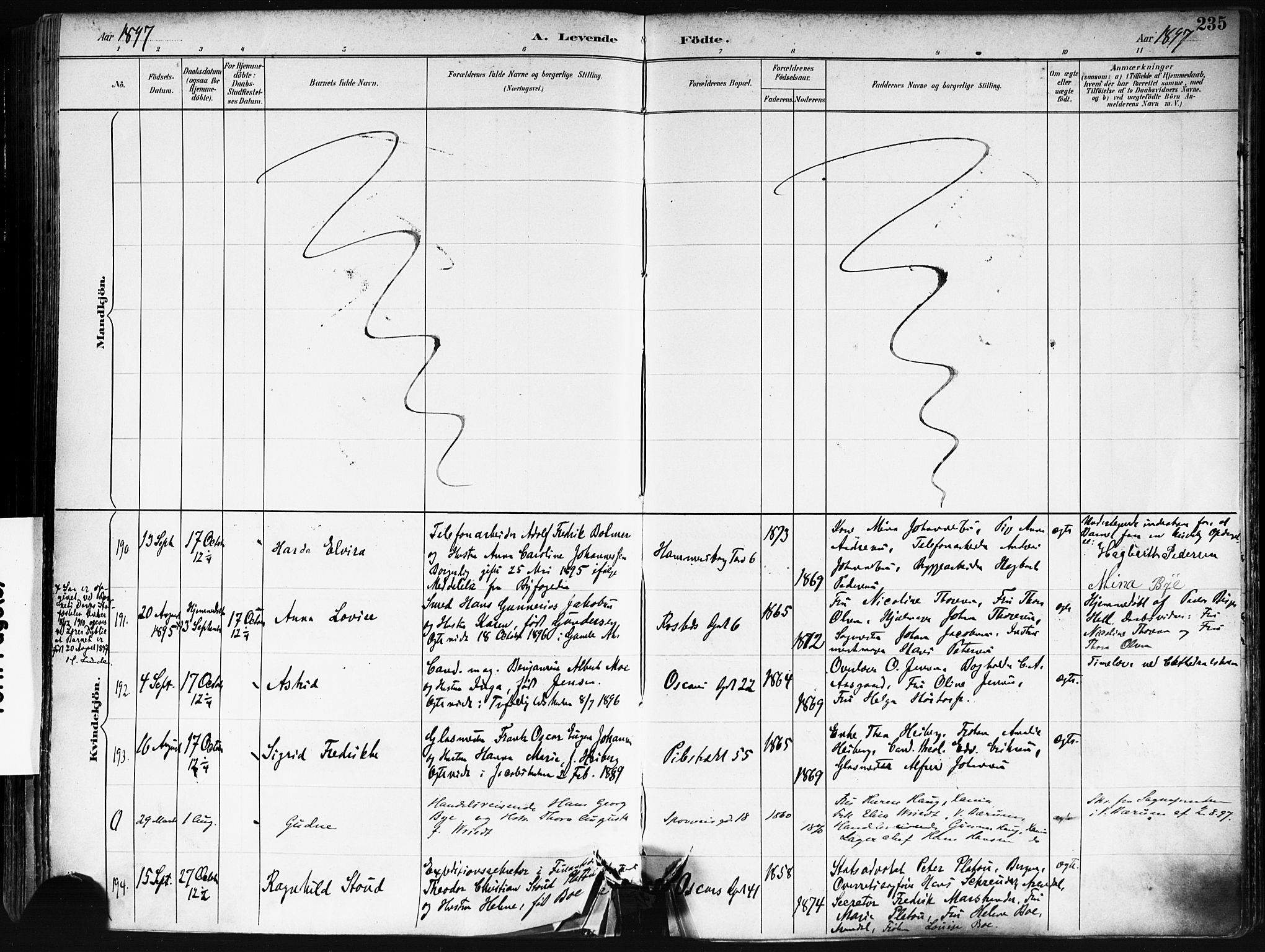 Trefoldighet prestekontor Kirkebøker, AV/SAO-A-10882/F/Fa/L0006: Parish register (official) no. I 6, 1891-1899, p. 235