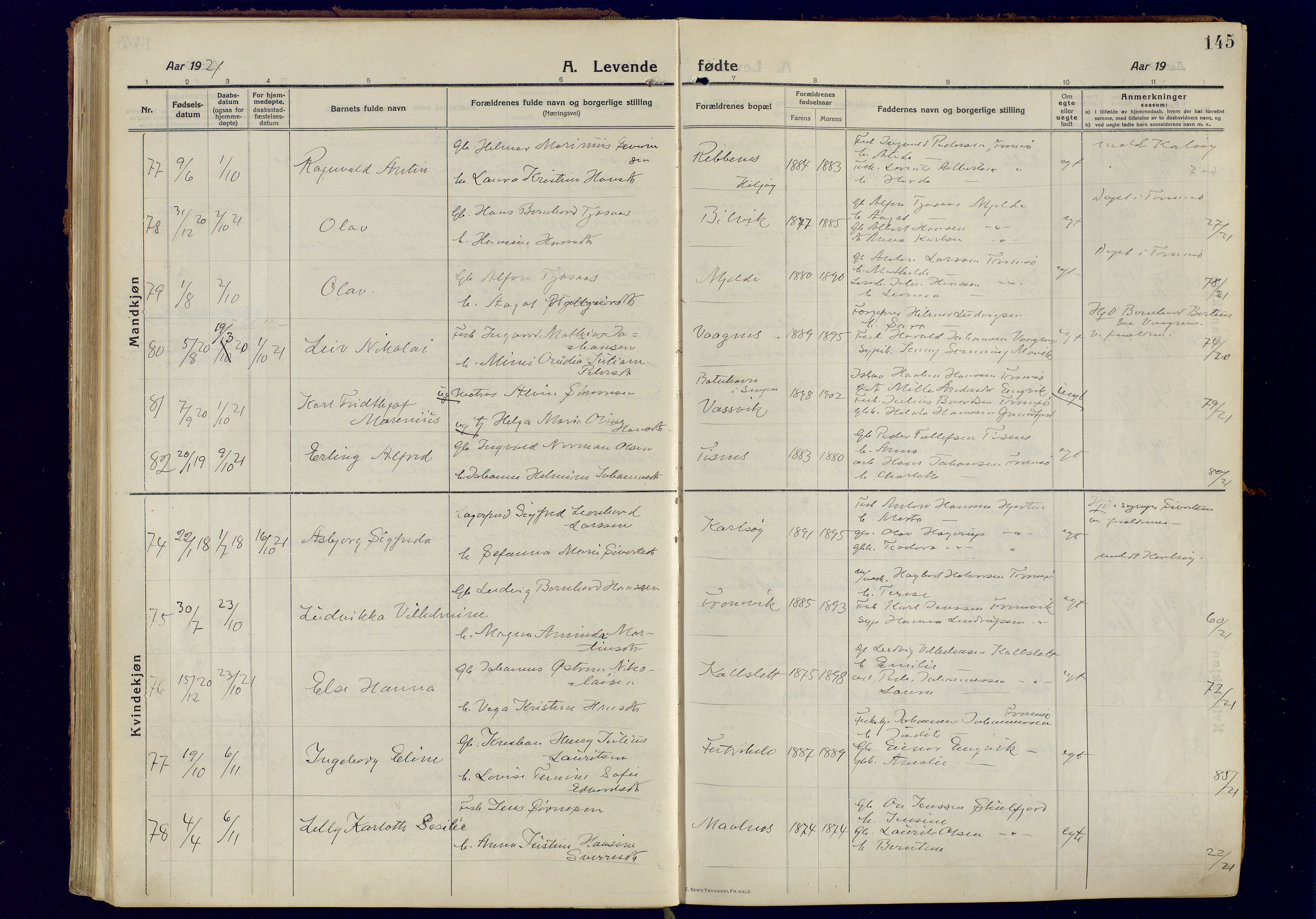 Tromsøysund sokneprestkontor, AV/SATØ-S-1304/G/Ga/L0008kirke: Parish register (official) no. 8, 1914-1922, p. 145