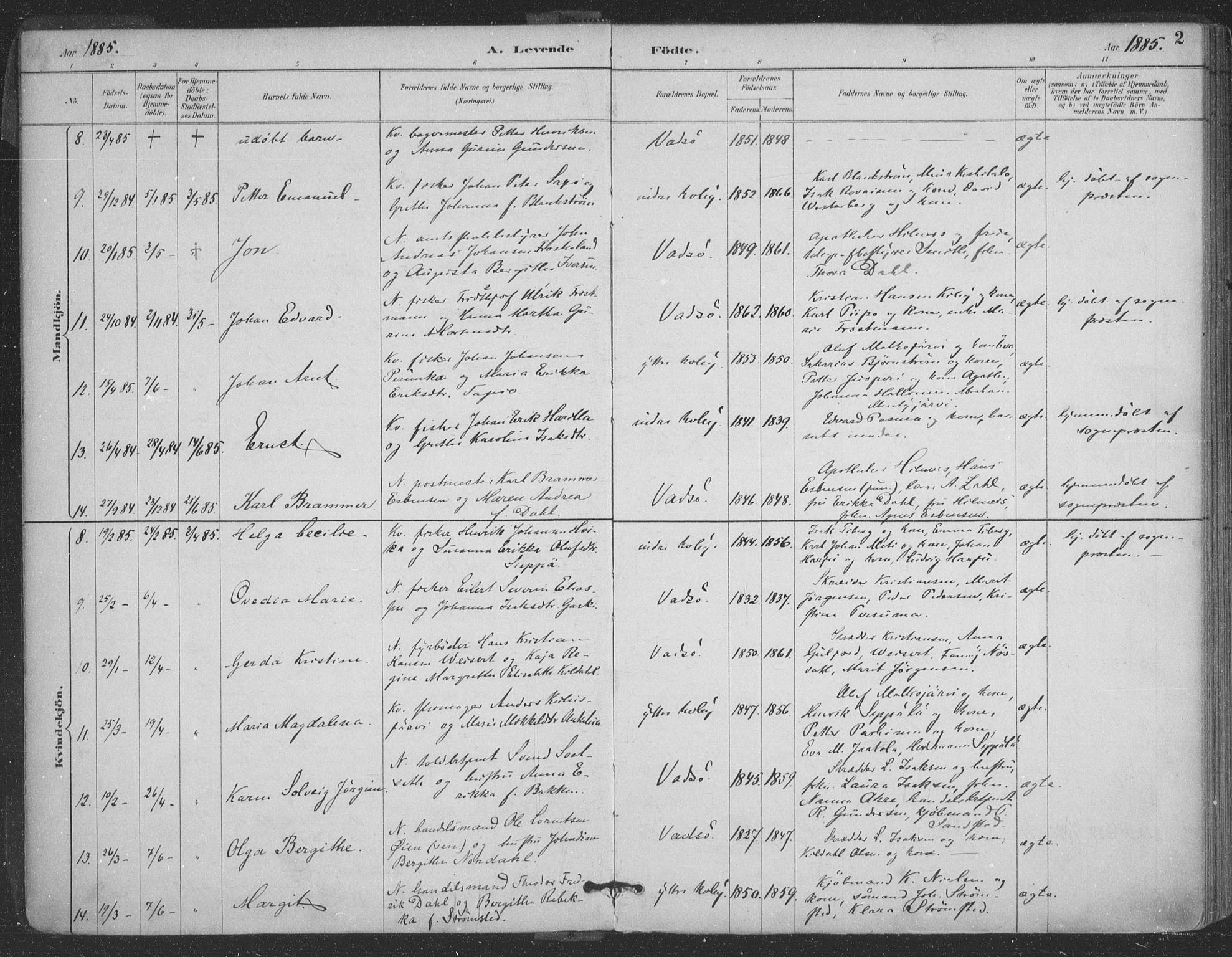 Vadsø sokneprestkontor, AV/SATØ-S-1325/H/Ha/L0006kirke: Parish register (official) no. 6, 1885-1895, p. 2