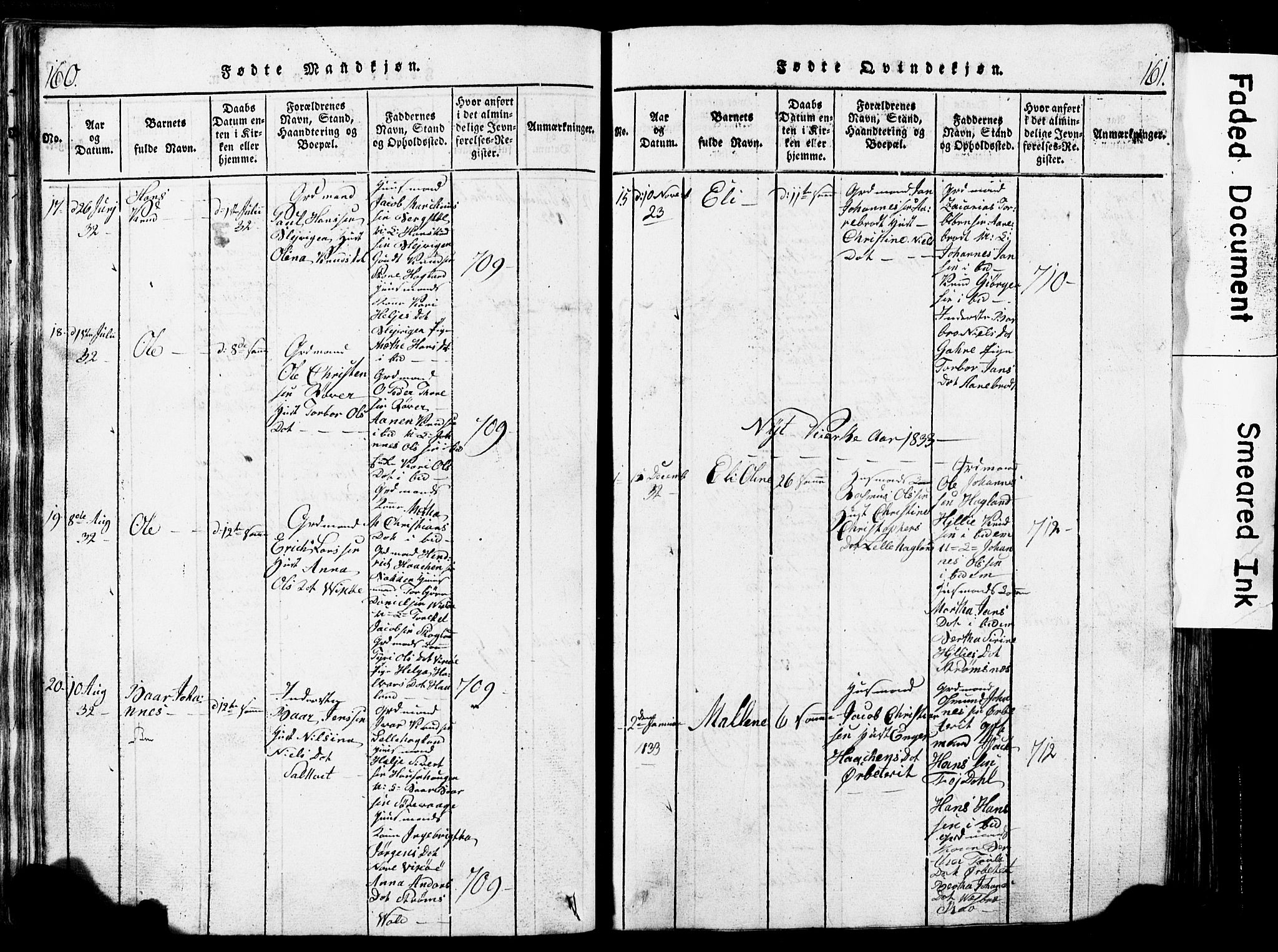 Torvastad sokneprestkontor, SAST/A -101857/H/Ha/Hab/L0002: Parish register (copy) no. B 2, 1817-1834, p. 160-161