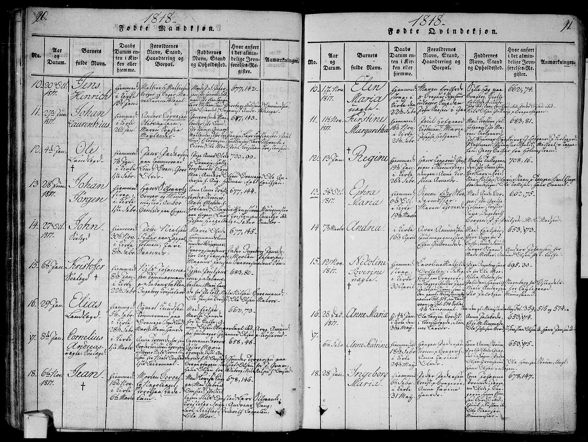 Bragernes kirkebøker, AV/SAKO-A-6/G/Ga/L0001: Parish register (copy) no. 1, 1815-1829, p. 90-91