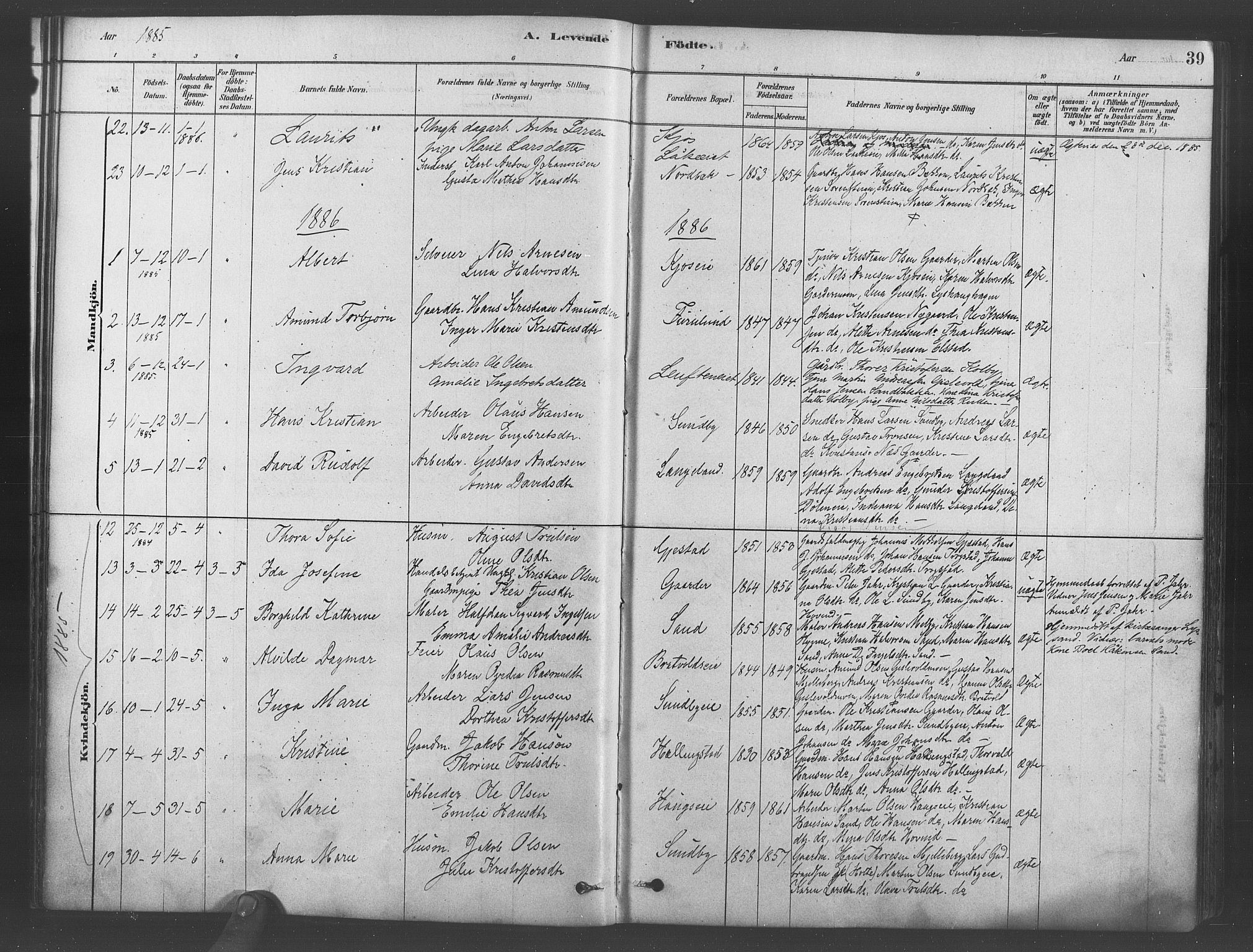 Ullensaker prestekontor Kirkebøker, SAO/A-10236a/F/Fb/L0001: Parish register (official) no. II 1, 1878-1893, p. 39